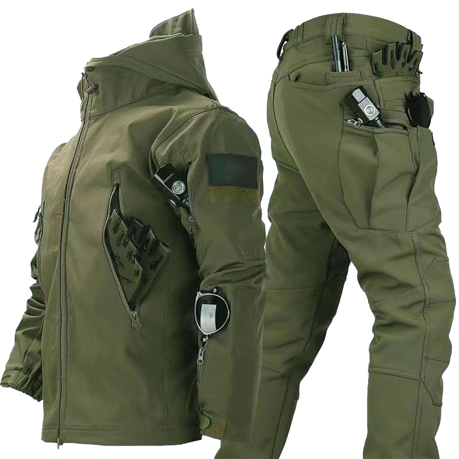 Giacca E Pantaloni Tattici, Set Uniforme Mimetica Impermeabile per Uomo, Completo Militare da Combattimento dell'Esercito, Giacca Softshell da Uomo,Uniformi Tattiche