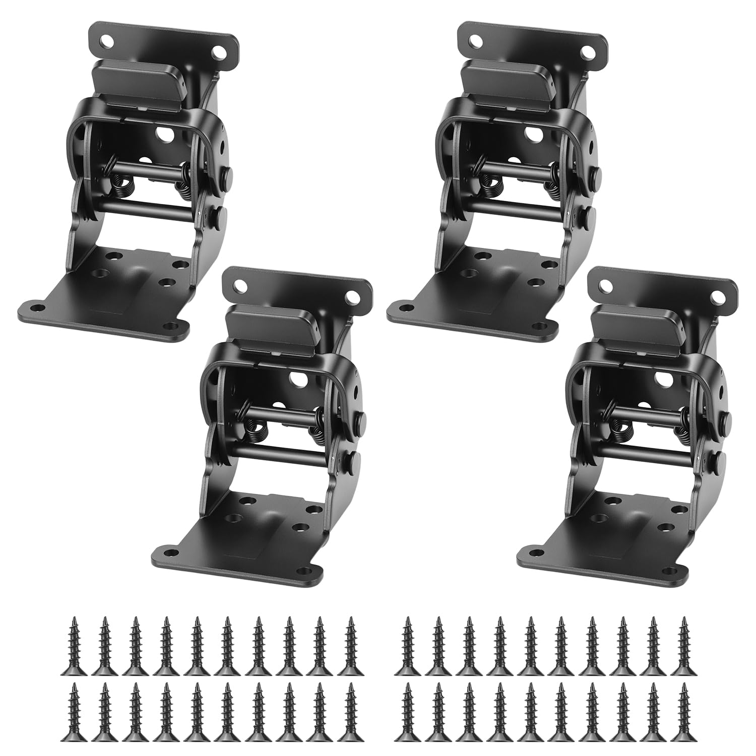 QWORK® 4 Pezzi Staffe per Tavoli Pieghevoli, Cerniera Autobloccante in Acciaio Zincato con 40 Viti - Nero