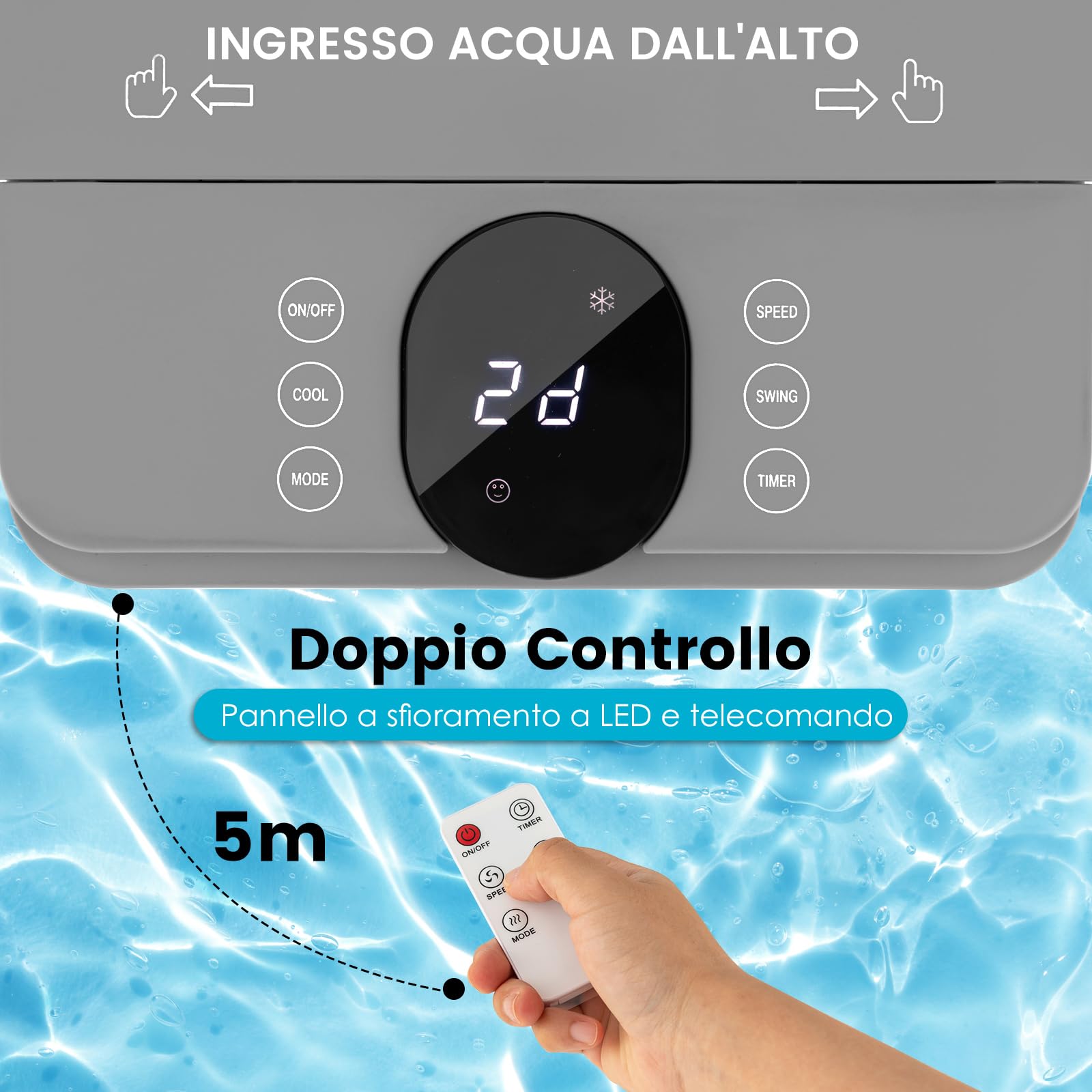 COSTWAY Condizionatore Portatile 3 in 1, Condizionatore d'aria Evaporativo portatile con Raffreddamento, Ventola e Umidificazione, 3 Velocità del Vento, 12H Timer, Doppio Serbatoio d'acqua(Grigio)
