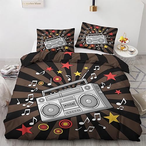 Miniatura 1 de Retro Boombox Duvet Cover King Size - Music Themed Bedding Set & Bedroom Decor, 3 Piece, Soft Microfiber Reversible Comforter Cover & 2 Pillow