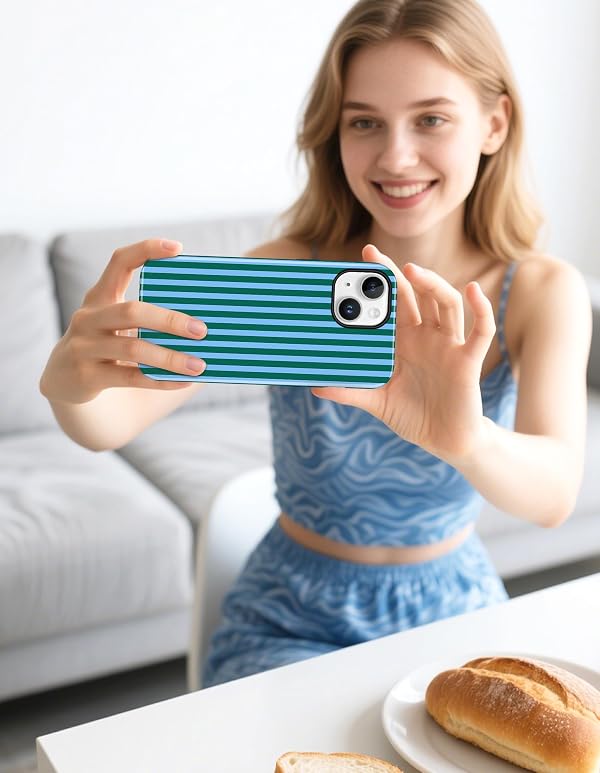 Aitipy Magnetic Striped Phone Case for iPhone 14 Pro, Compatible with MagSafe, Cute Blue Green Aesthetic Stripe Soft TPU and Hard PC Shockproof Protective Phone Cover for Women Girls by Aitipy - Used condition - Image 6