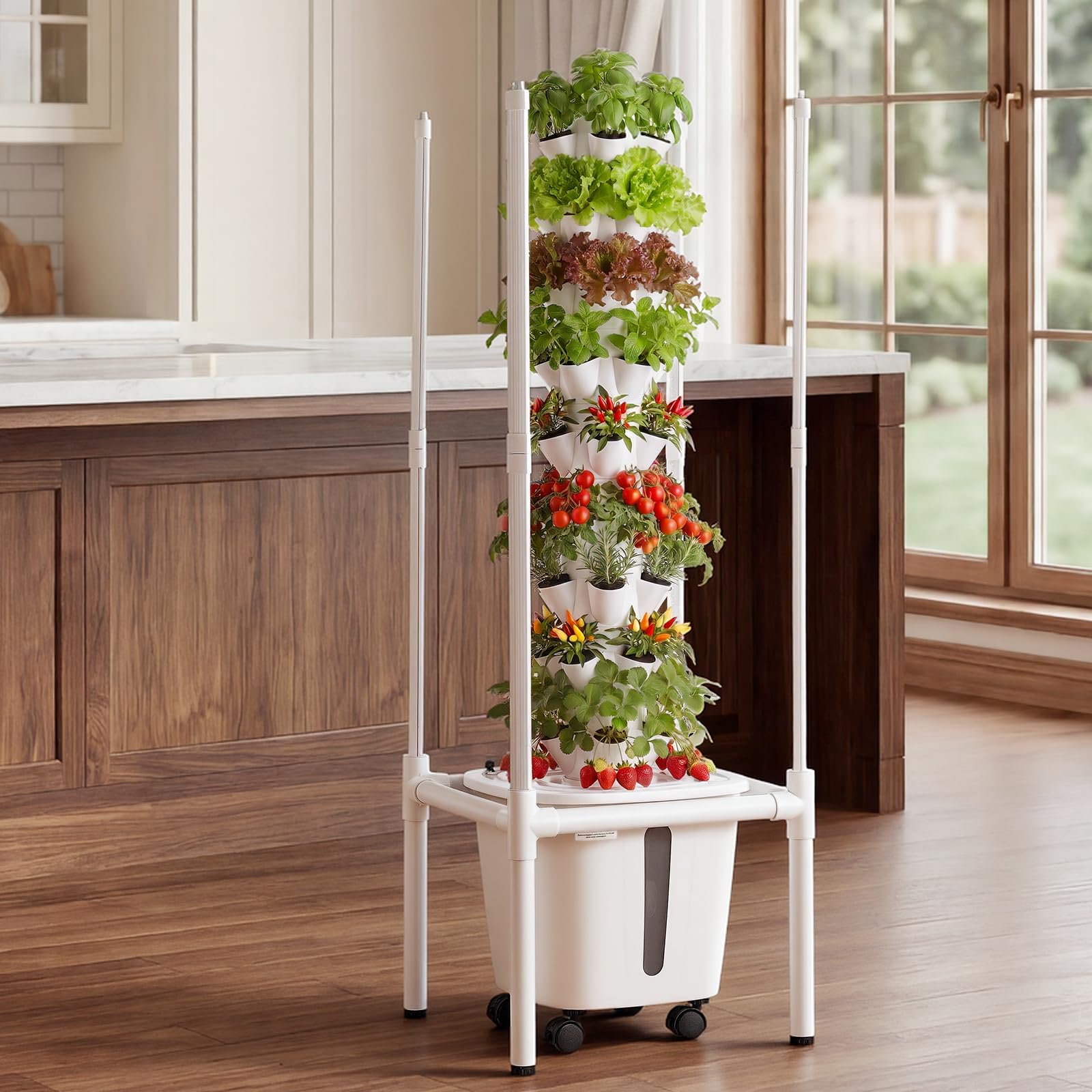 VEVOR Kit de Cultivo Hidropónico, Sistema de Torre Hidropónica de 9 Niveles 45 Agujeros, con Luces de Crecimiento Control por App Ruedas Bomba de Agua, Depósito de 20 L, para Hierbas Frutas Vegetales