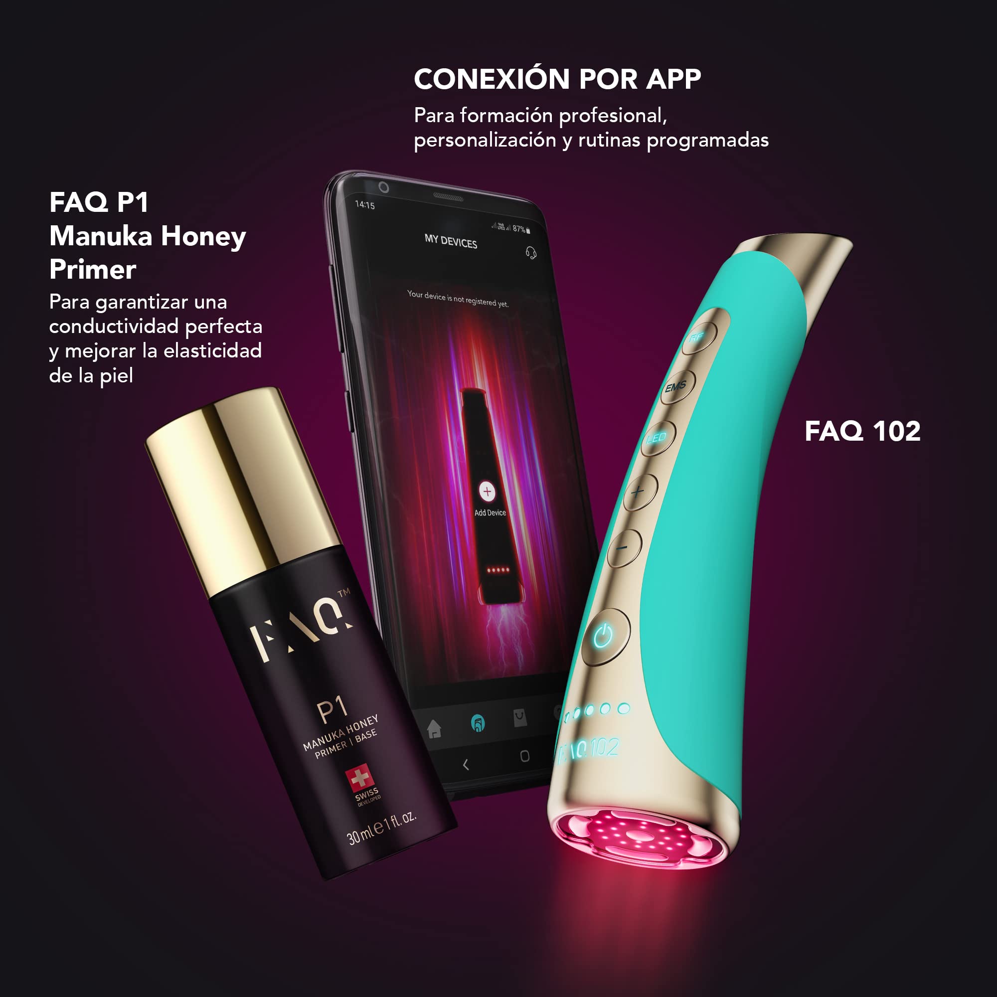 FOREO FAQ 102 Topaz, Radiofrecuencia Facial Profesional, EMS, RF y 8 Luces LED- Luz Roja Terapia, Antiedad, Masajeador Facial T-Sonic, Cuidado Facial Mujer, Luz Infrarroja