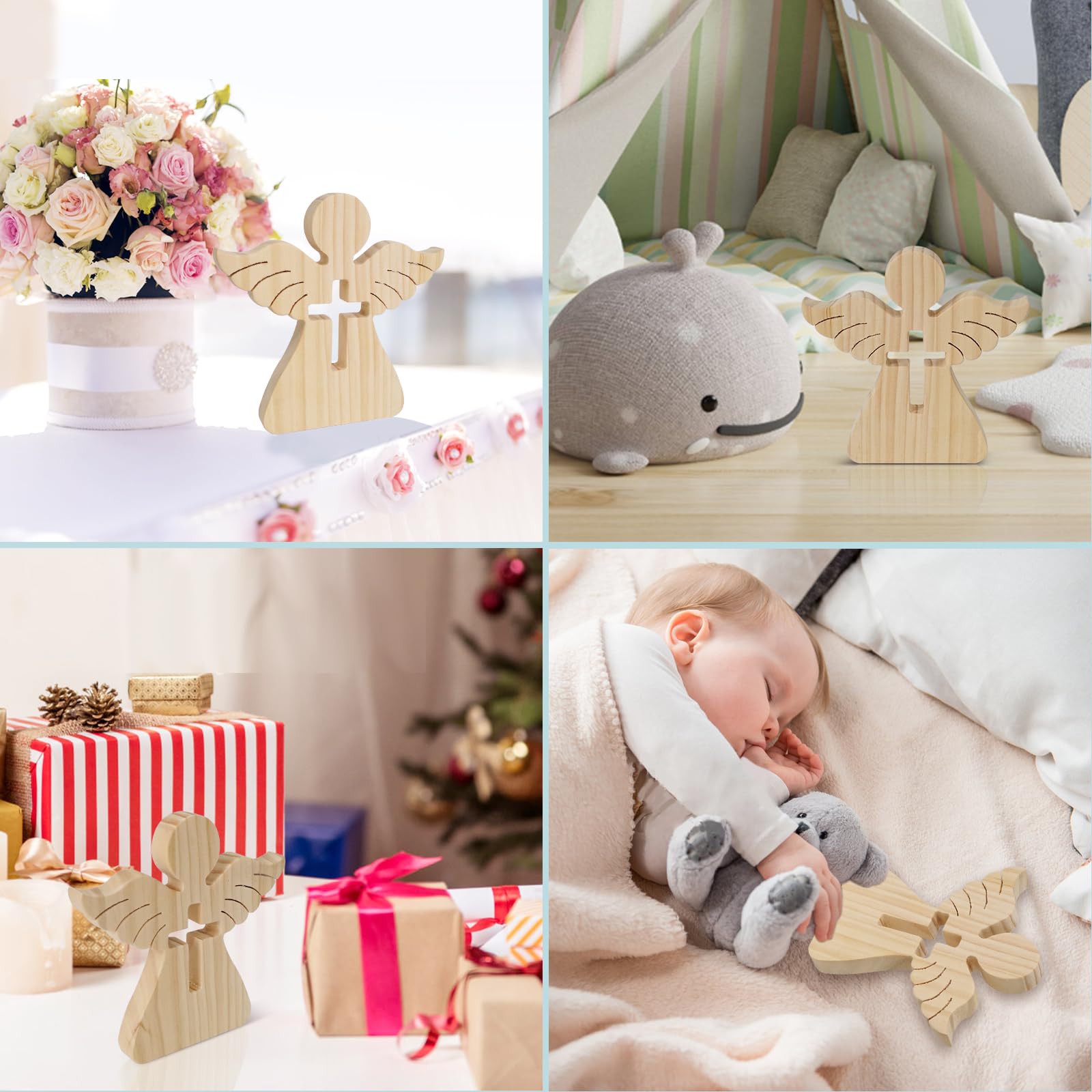 Parastar Ange Gardien Décoration Bois Figurine Poche Baptême Gravure Filles Garçons