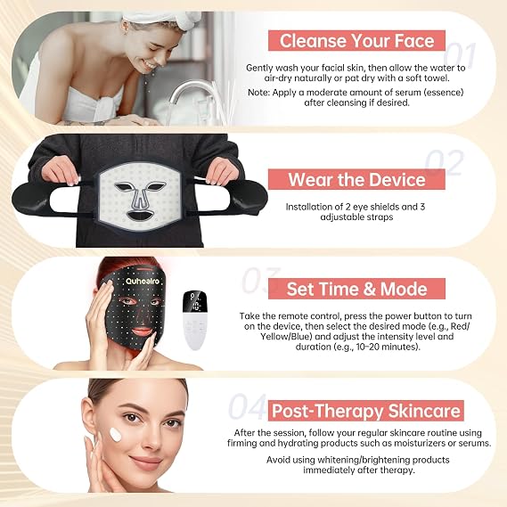 Red Light Therapy for Face, Near-lnfrared 850 LED Face Mask Light Therapy 3 Modes Portable Led Face Mask Light Therapy with Rechargeable Remote, Red Light Therapy Mask with Timing Function