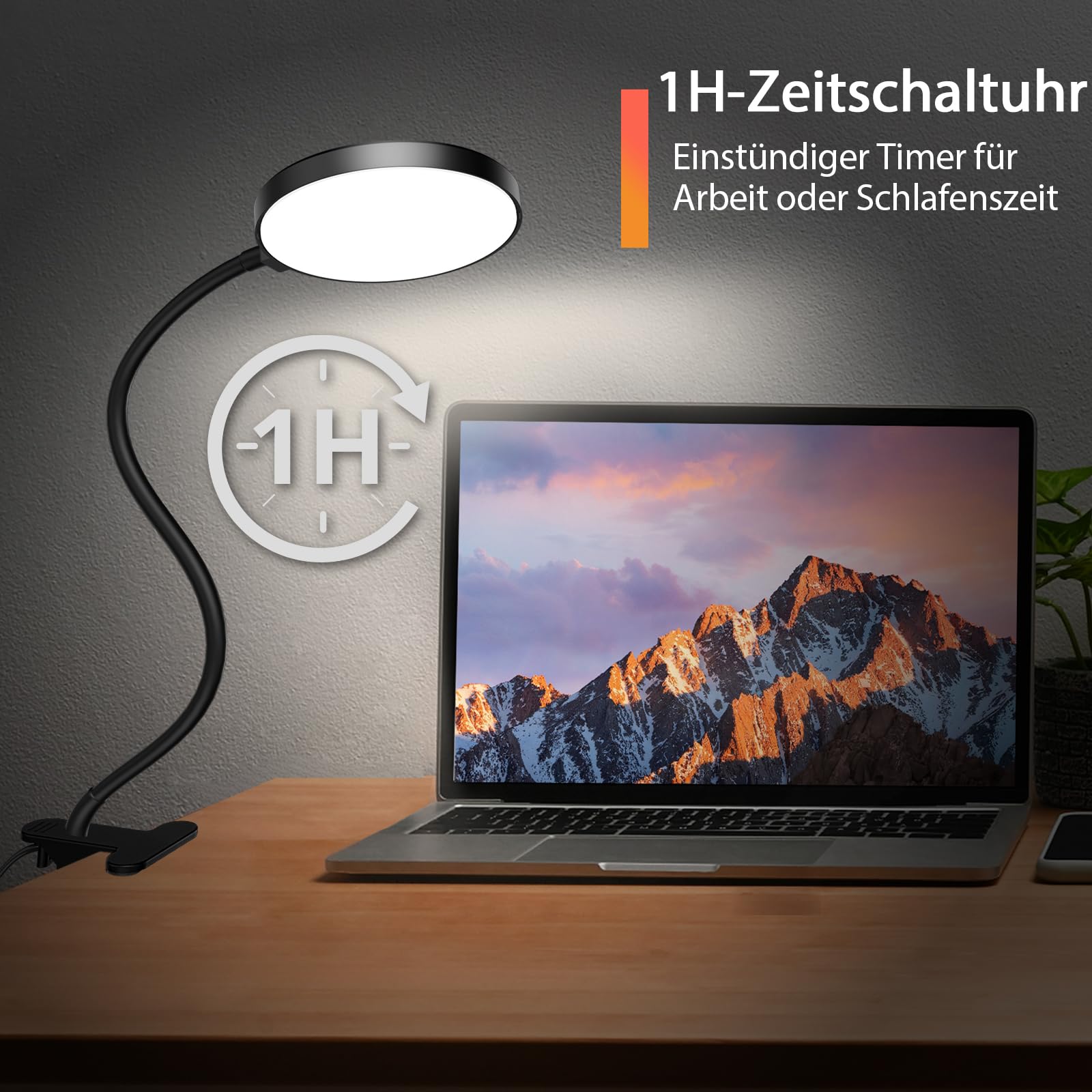 iFalarila Światło 97 LED lampka do czytania łóżko z lampką nocną z zegarem 1 godzina i 10W ładowarka USB, lampa z zaciskiem 5M do książki, pracy, łóżka, stół