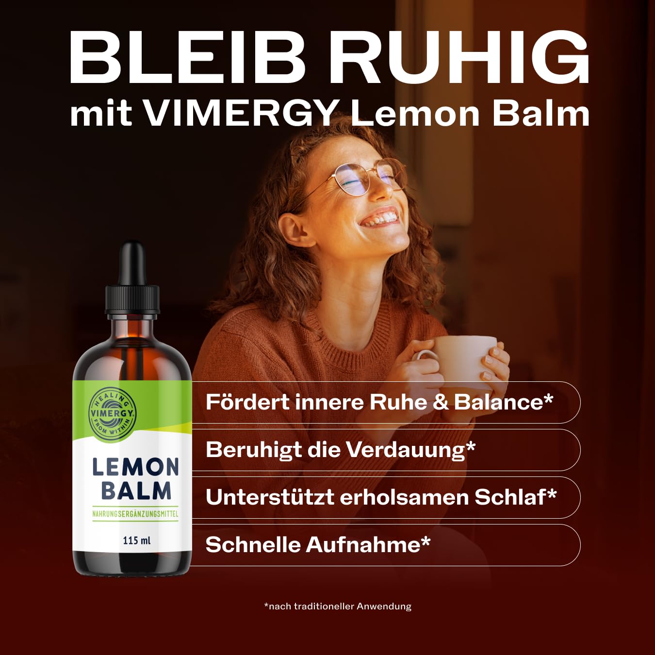 Vimergy Zitronenmelisse Extrakt 115 ml – Flüssige Nahrungsergänzung in Glycerin – Vegan, Ohne Zucker & Gluten