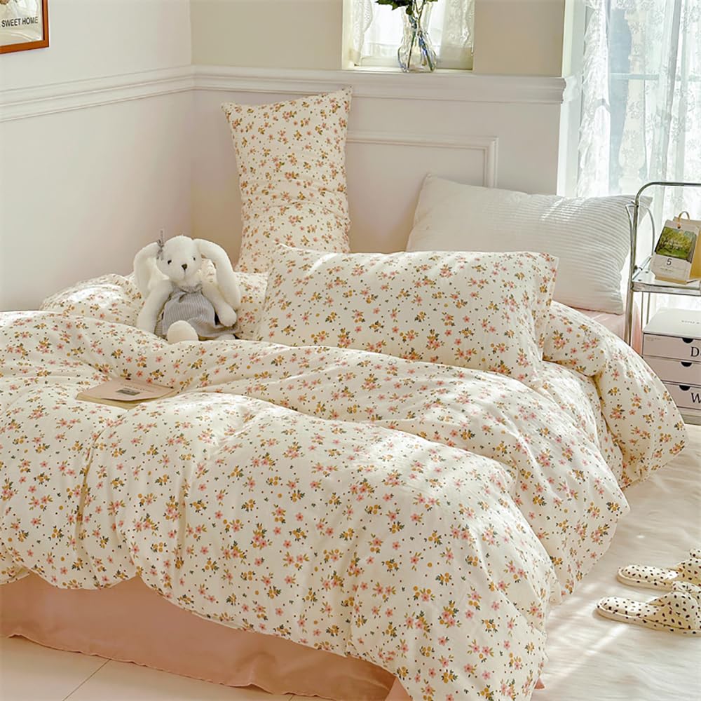 Covebett Bettwäsche Blümchen Blumenmuster Botanisch Bettwäsche Set Aesthetic Blumenwiese Pflanzenmuster Bettbezug mit Reißverschluss und Kissenbezug