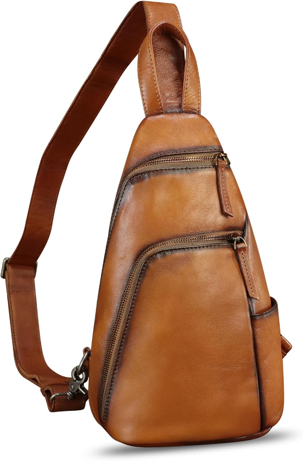 LRTO Genuine Leather Silng Bag for Men and Women Vintage Leather Sling Backpack Purse Shoulder Crossbody Bag Chest Bag