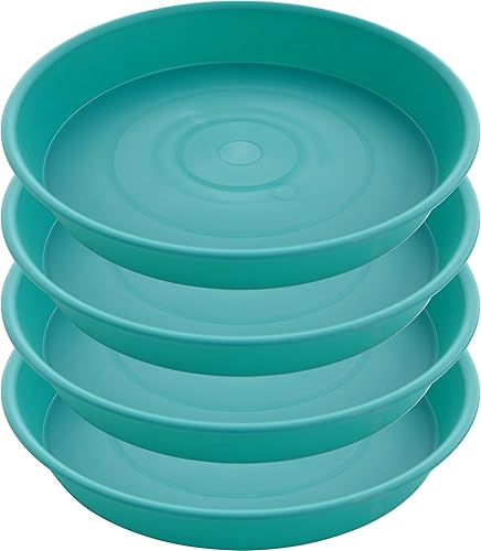 Miniatura 26 de Paquete 4 platos 16 pulgadas para plantas, bandejas redondas resistentes para macetas, recipientes de baño para pájaros, bandeja de plástico