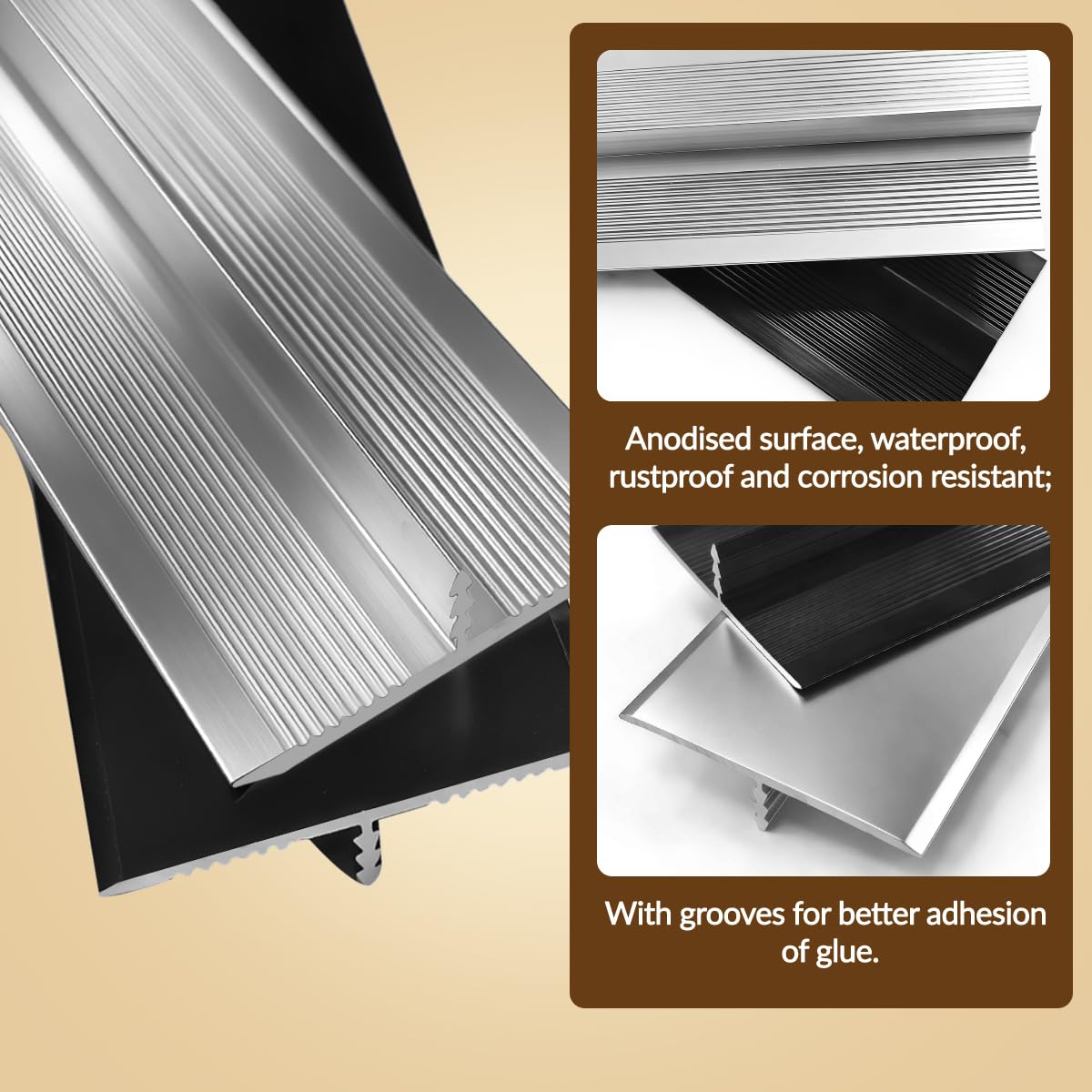 T-Profile Aluminium 900 x 33 mm Transition Profile Floor Strips Cover Strips for Door Thresholds and Connecting Floors of Laminate Plank Tiles, Black (Pack of 3)