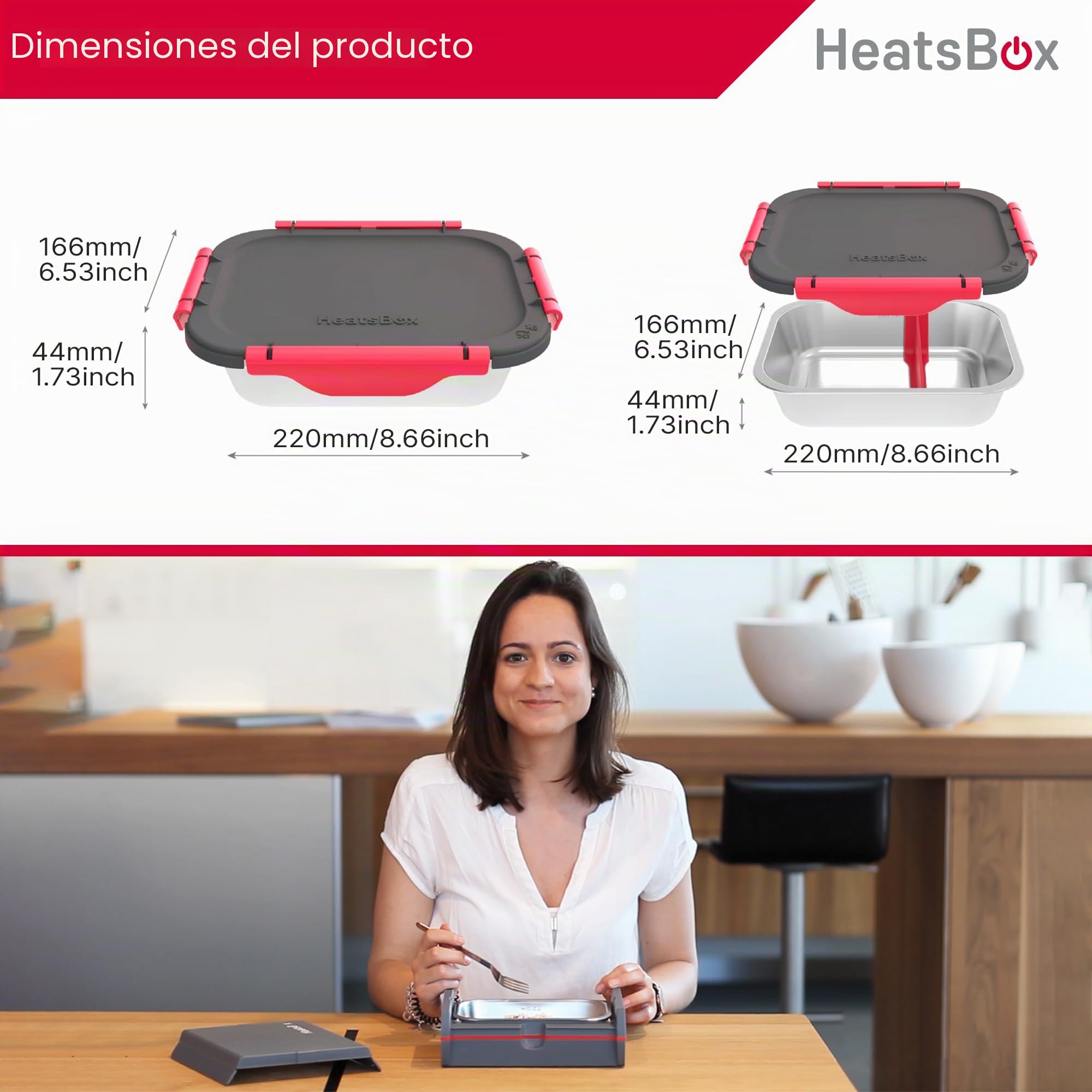 Faitron Juego de platos interiores- Cuencos de acero inoxidable a Prueba de Fugas con Separador (925 ml) y Tapa de Transporte, Temperatura Estable Hasta 200 °C, Compatible con HeatsBox Style y Style+