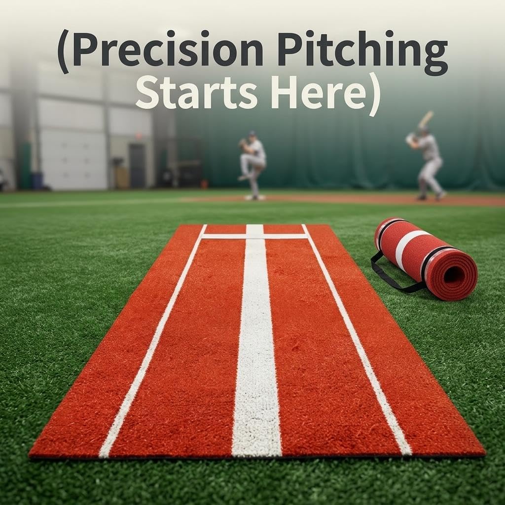 All-in-1 Pitching Mat for Baseball Softball, Non-Slip Training Mat with Rubber Mound, Heavy Duty Portable Pitch Mat for Pitching, Hitting and Sliding
