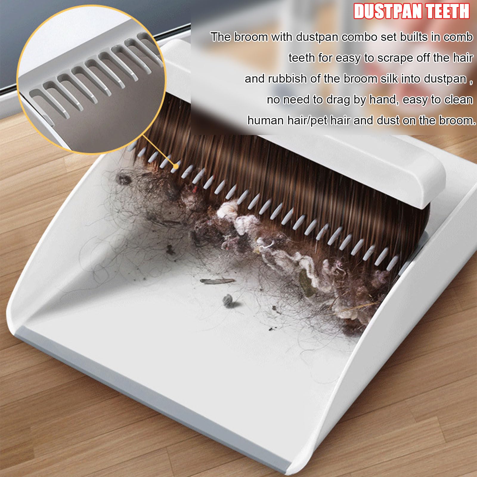 Juego Combinado de Escoba y recogedor para el hogar, Escoba Suave del ángulo de Las cerdas, Recogedor con Dientes de Peine, Juego de Barrido Vertical con Mango Largo,Buckle~Lock