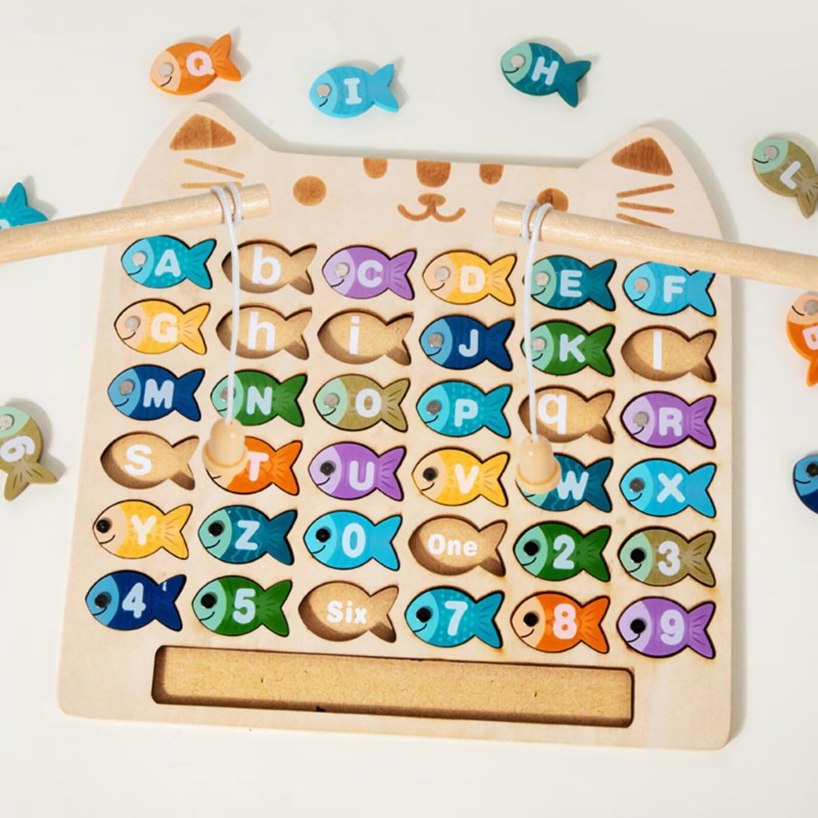 Magnetic Alphabet Numbers Fishing Game, Wooden ABC Letter Numbers Uppercase Lowercase Matching Puzzle Fine Motor Montessori Educational Toy for Preschool 3 4 5 Year Old Toddlers