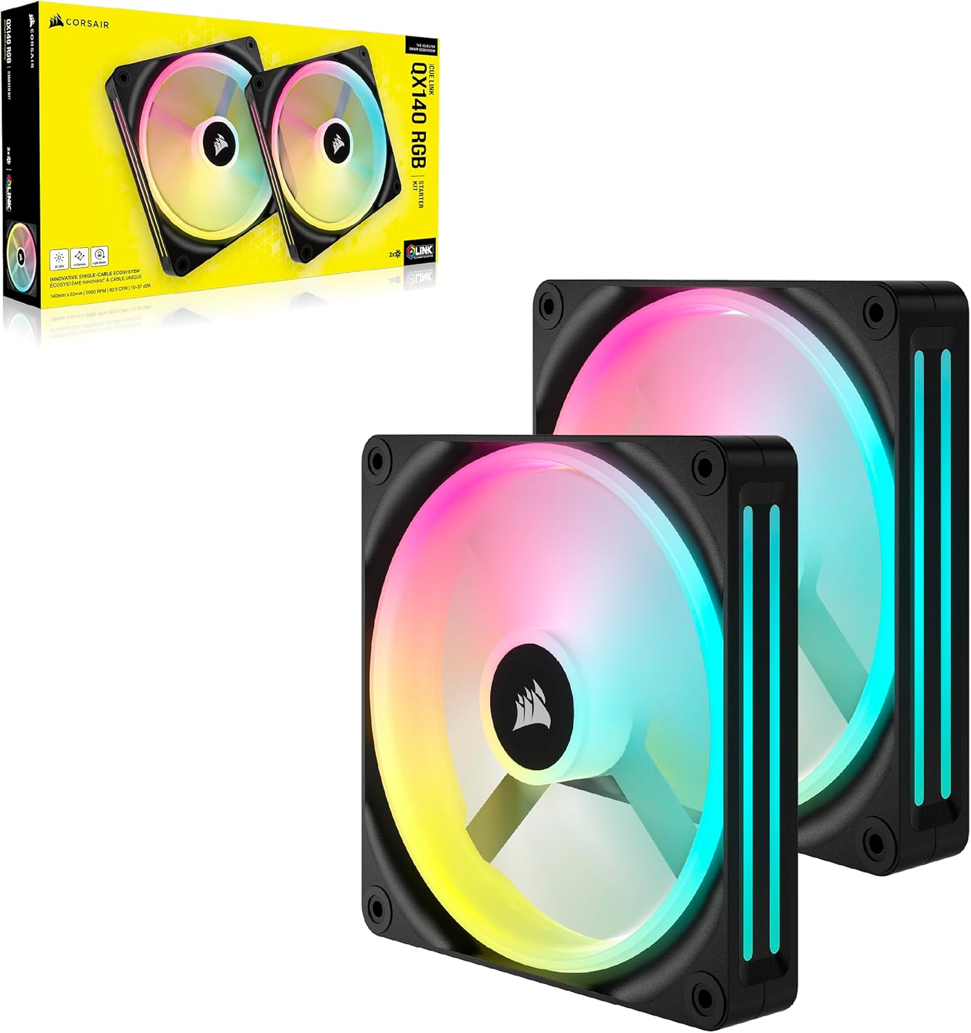 Corsair iCUE Link QX140 RGB 140mm de Cúpula Magnética Ventiladores de Doble Kit de Inicio con Concentrador de Sistema iCUE Link – Negro 11