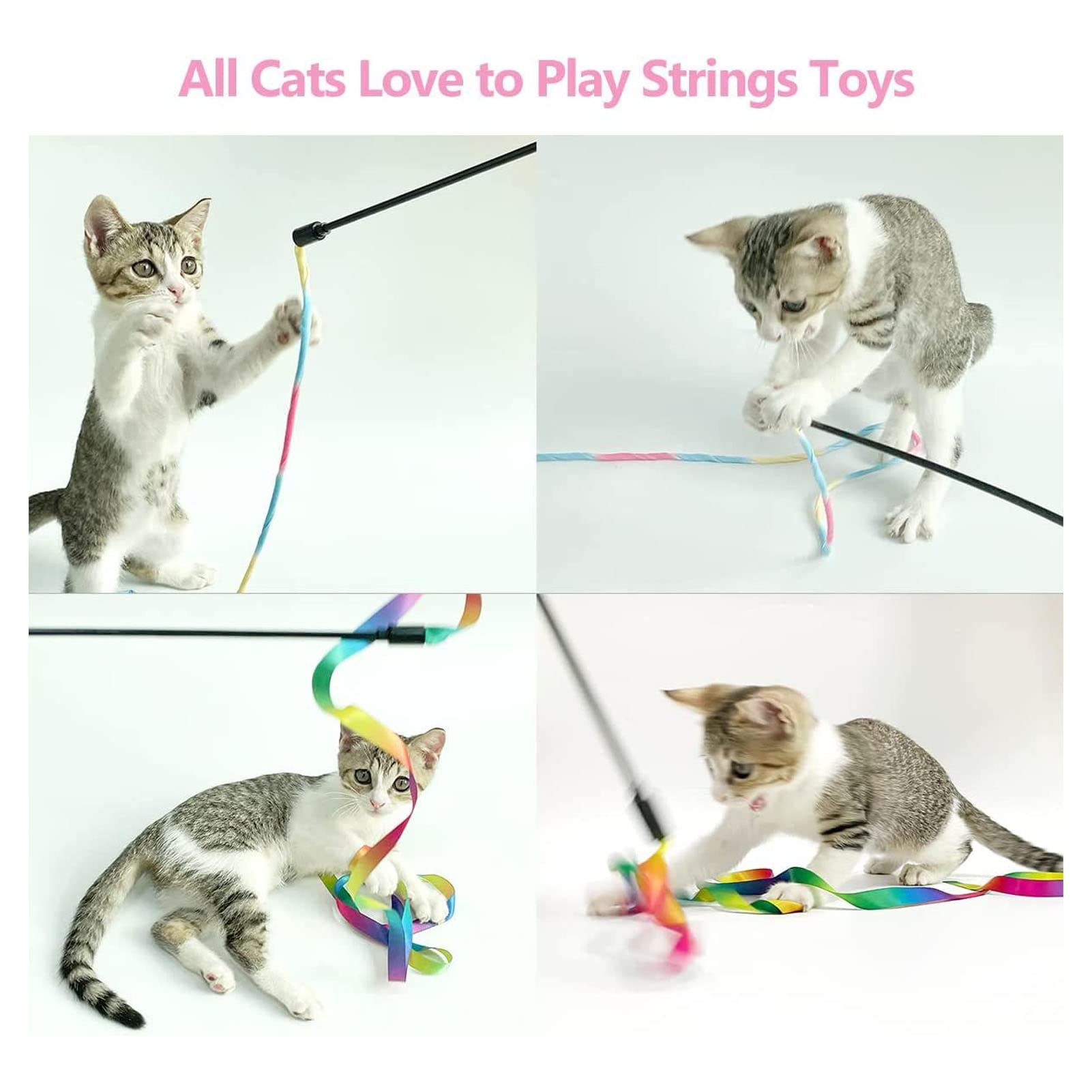 3 Corde Giocattolo Per Gatti Con Campanella - Gioco Interattivo Elasticizzato Per Allenamento E Divertimento - Foto 5