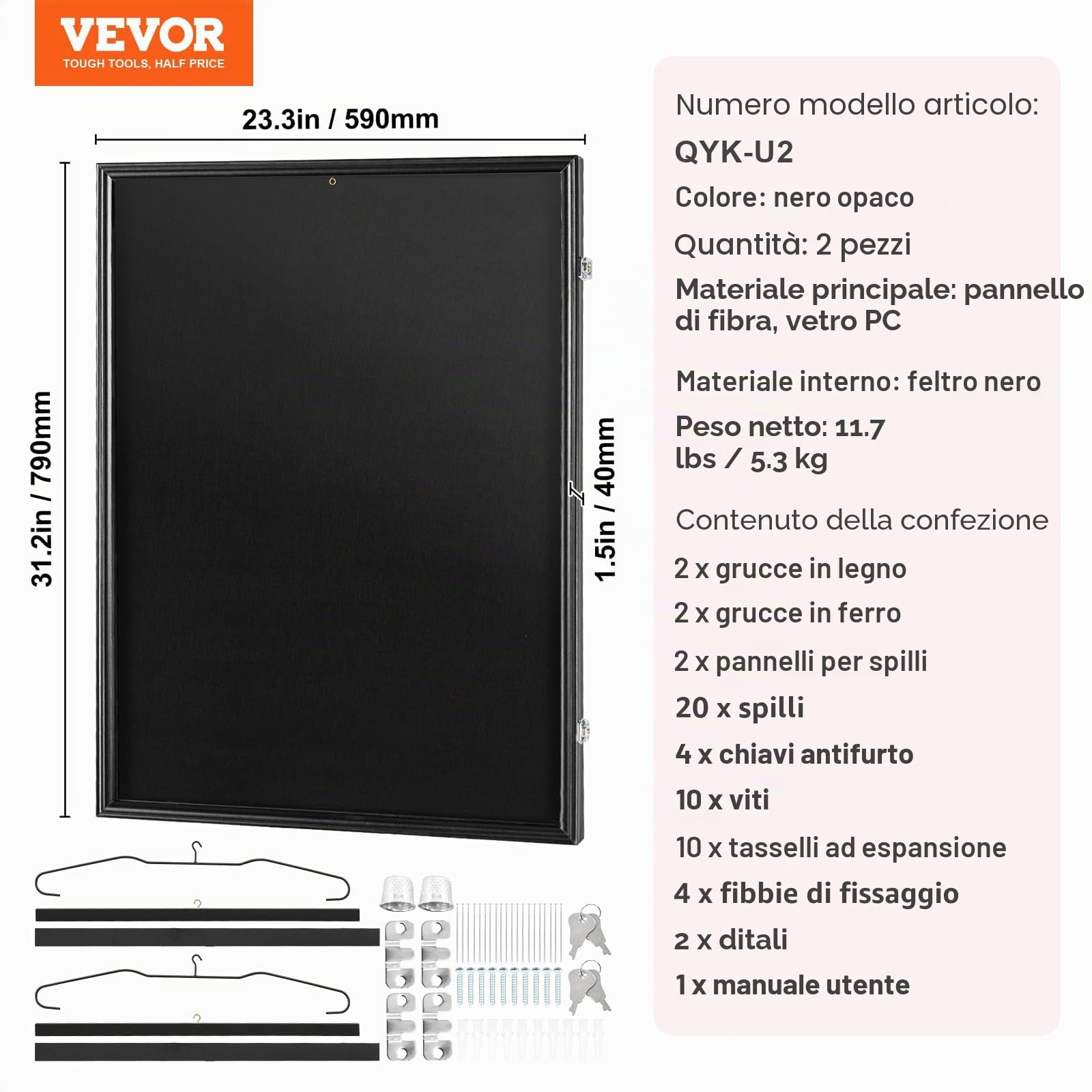 VEVOR Custodia con Cornice per Espositore in Jersey, Grande Scatola Jersey Sportiva Chiusura a Chiave Protezione UV PC Vetro Maglia Baseball Basket Calcio Hockey Uniforme, 590 x 790 x 40 mm, 2 Pezzi