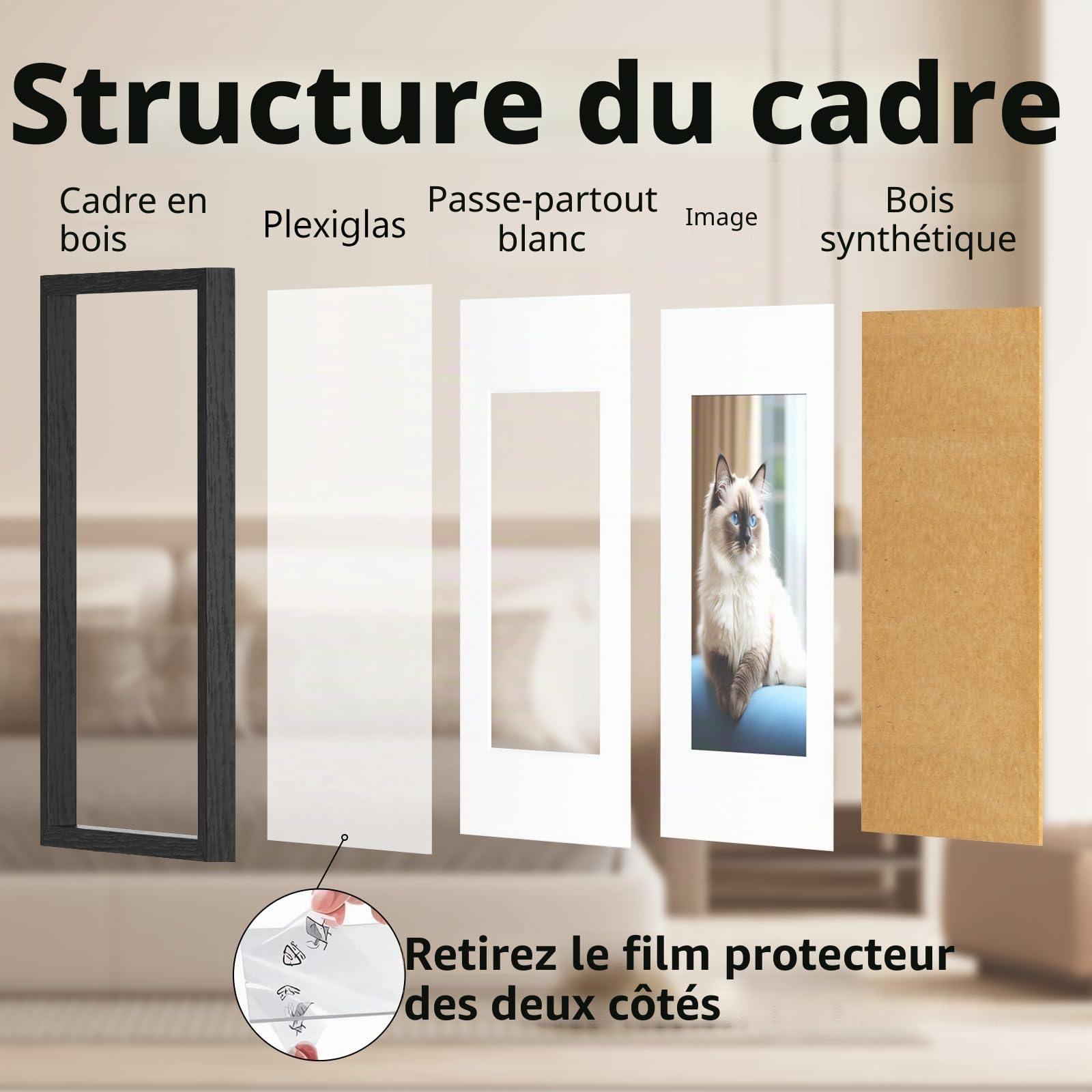 RUN HELIX Lot de 4 Cadres Photo 20x30, Cadres Photo Noirs 20x30cm, Peuvent être Accrochés ou Posés sur un Bureau, Cadres pour Photos et Affiches, Utilisés pour le Salon, la Chambre, le Bureau