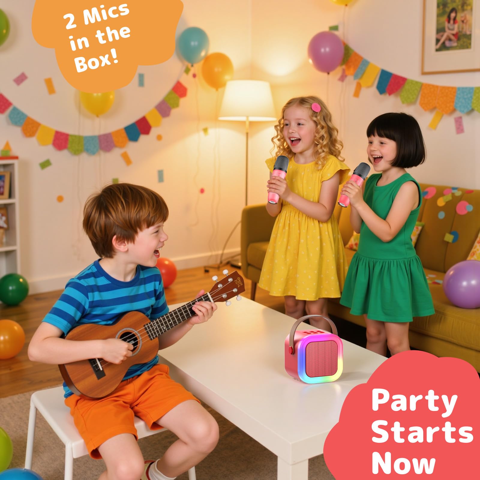 Fede Karaoke per Bambini, Regalo Bambina 3-12 Anni Microfono Bambini Giochi Regali Bambina 3-12 Anni Karaoke con 2 Microfono Bluetooth Giocattoli Regalo Bambino 3-12 Anni