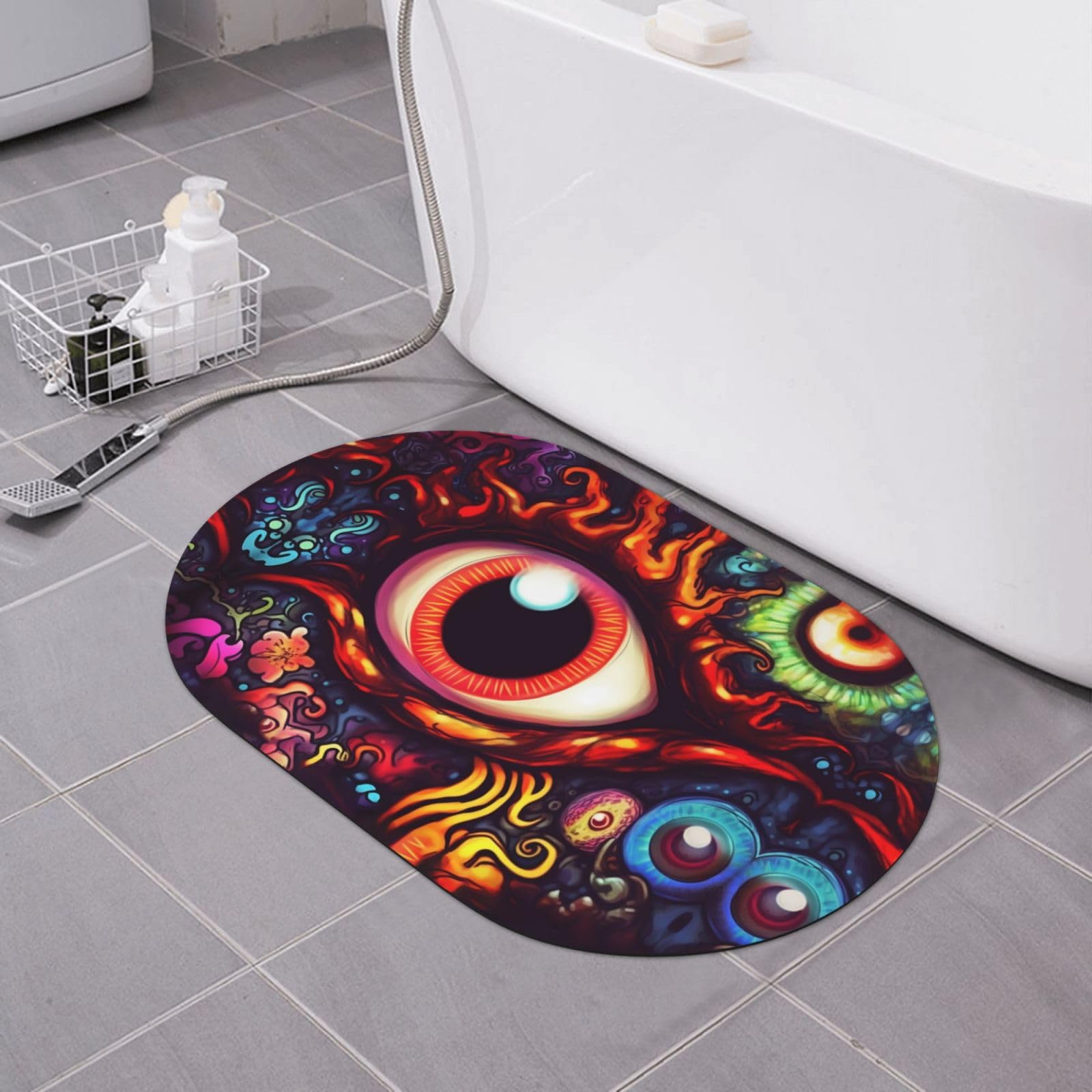 Paillasson imprimé Monster Eyes antidérapant et absorbant de 40 x 60 cm pour la douche