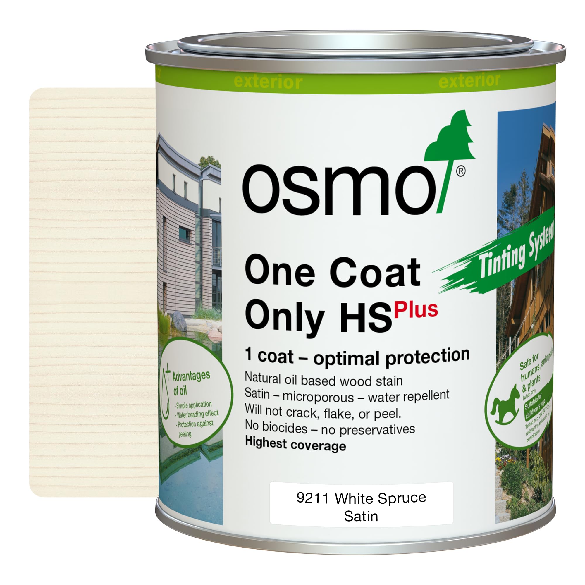 Osmo One Coat Only HS Plus 9211 Transparent White Spruce 750ml – High Coverage Exterior Wood Stain for Cladding & Fencing – One Coat Protection – Water & UV Resistant Satin Finish — image 1