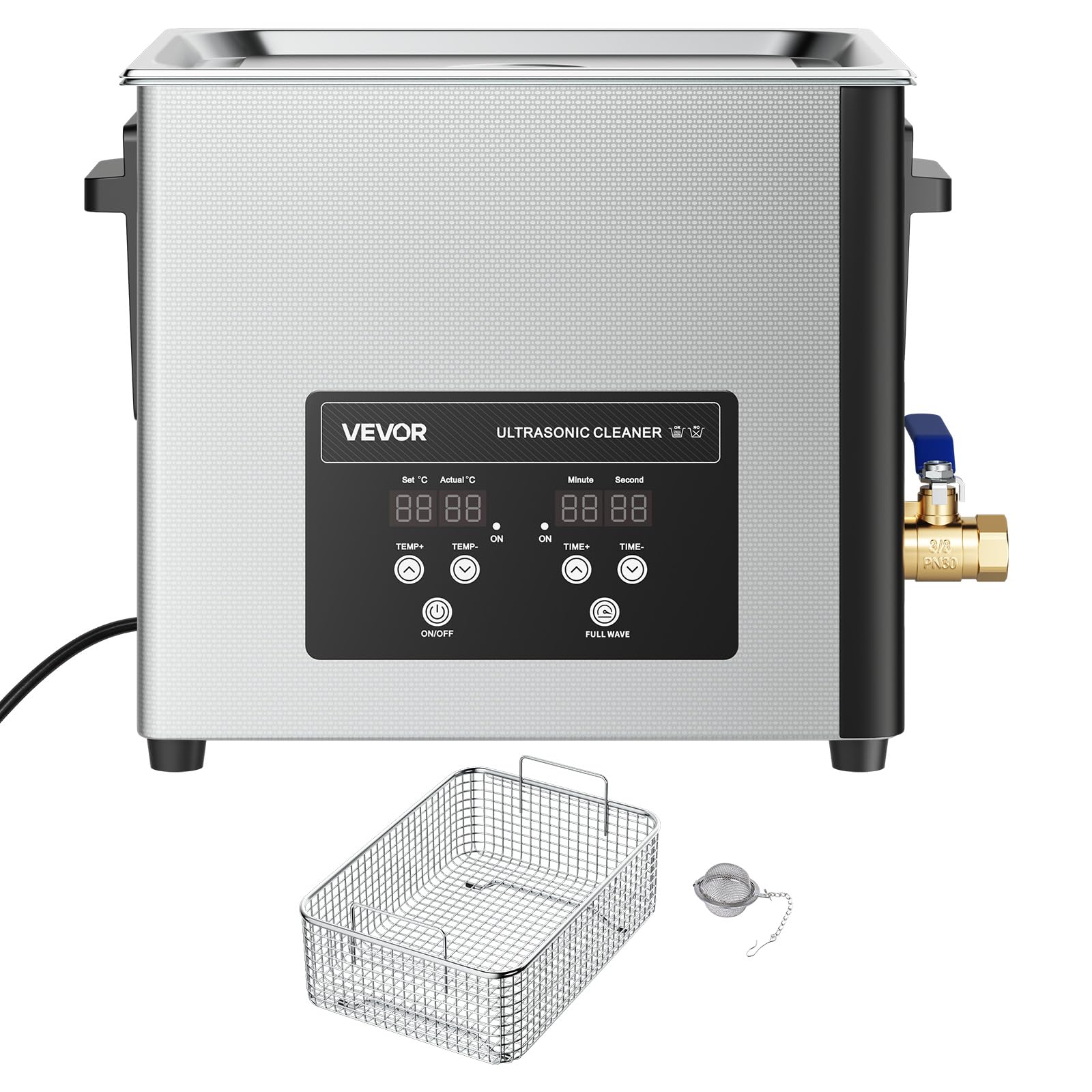 VEVOR 10 L Ultraschallreiniger, professionelle Ultraschallreinigungsmaschine mit Reinigungskorb & Digitalanzeige, 180 W Edelstahl 40 kHz Industrielle Reinigungsmaschine für Teile Vergaser Instrumente