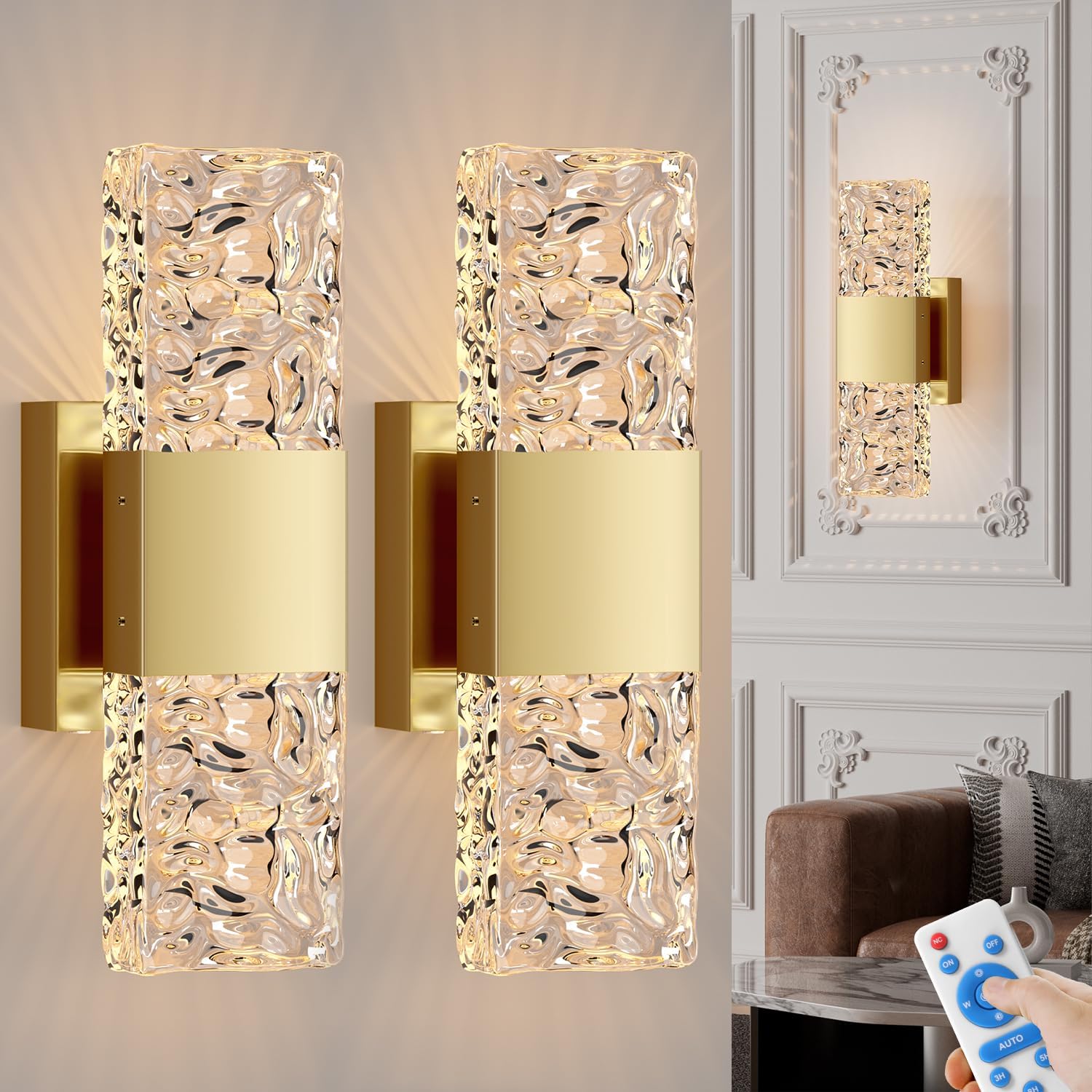 camuucci Battery Operated Wall Sconce Rechargeable Battery Powered 12000mAh Wall Light Indoor Not Hardwired Wall Lamp Fixtures for Bedroom Living Room 2Pack