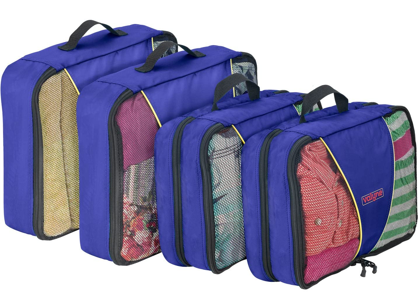 Valyne Mesh Nylon 6-pcs Packing Cubes Set, Travel Accessories Luggage Organizer Bags with Laundry/Shoe Bag (Medium Packs Double Compartment) (Dark