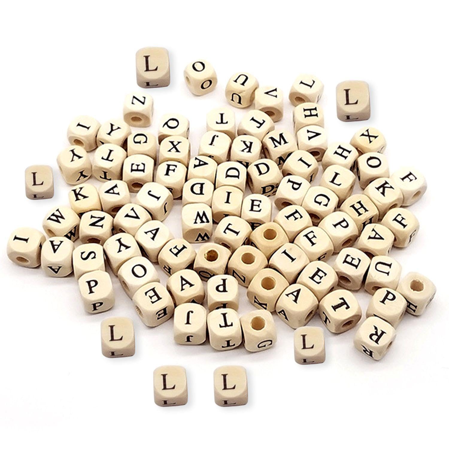 WUFGWBD 400 Pieces Of Square Alphabet Beads, Wooden Alphabet Beads, Children'S Beading Accessories
