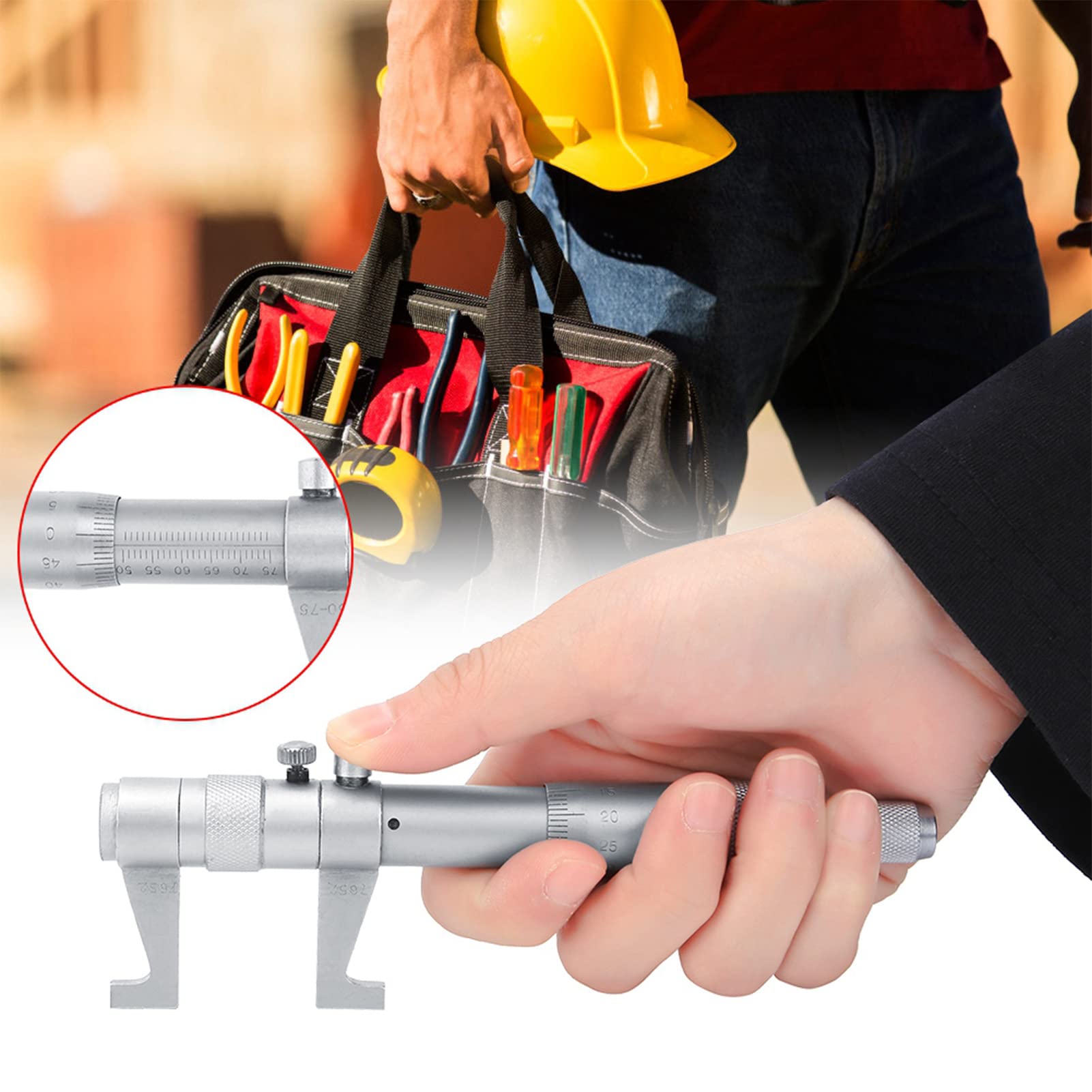 ViaGasaFamido Micrometro per Interni in Acciaio Inossidabile 25-50mm/50-75mm, Strumento di Misurazione Ad Alta Precisione con Testa in Lega per Varie Dimensioni Interne (50-75MM)