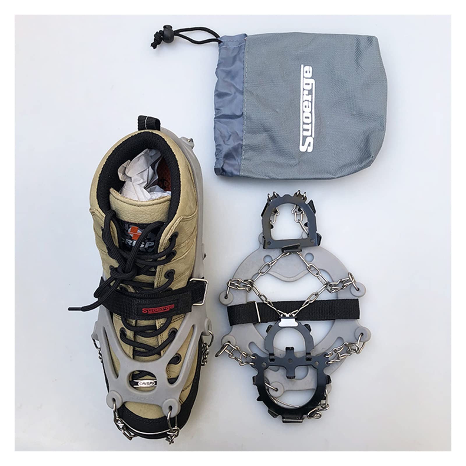 Garras de hielo antideslizantes de 12 dientes, crampones de hielo con flexibilidad, tacos de hielo de acero, pinzas de tracción de hielo for zapatos y botas for senderismo, camping, montañismo (1 par)