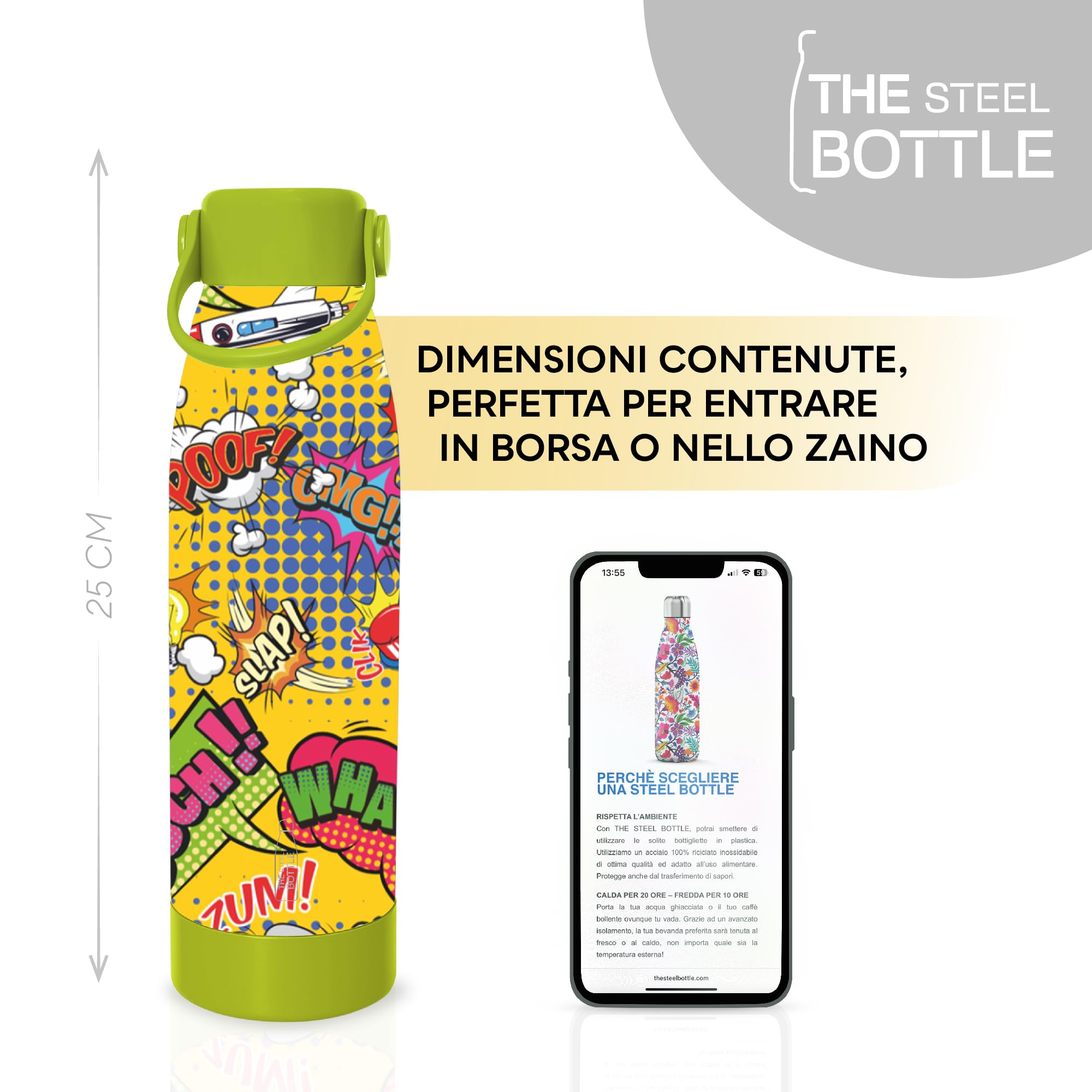 THE STEEL BOTTLE - Botella térmica para infusiones e infusiones de acero inoxidable, aislamiento de doble pared, 500 ml, hermética, botella portátil (CARTOONS)