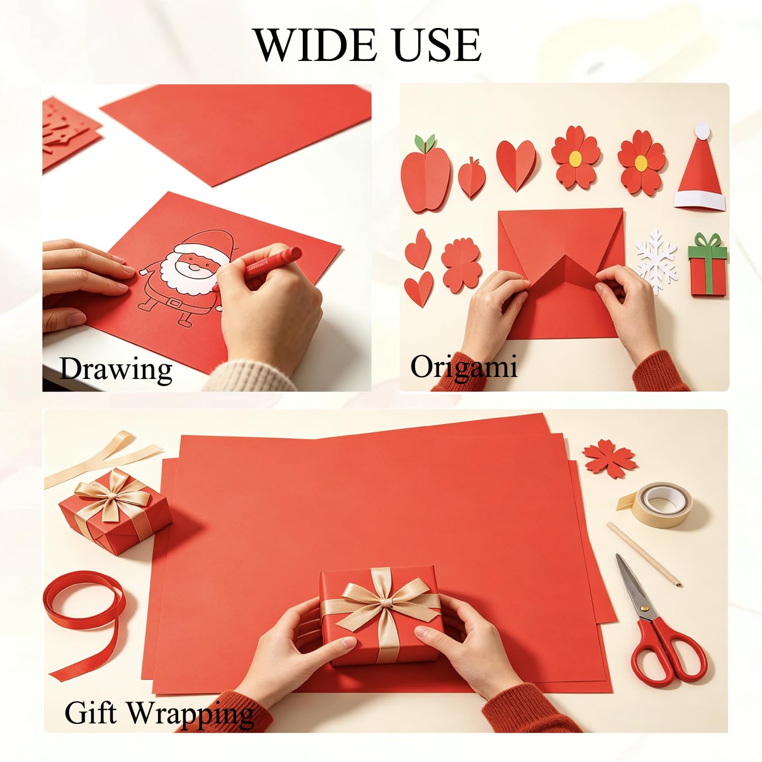 Lot de 100 feuilles de papier kraft rouge en vrac pour art - 45,7 x 61 cm - Poids moyen - Grand papier rouge pour tableau d'affichage, construction, origami-100 feuilles d'art colorées pour