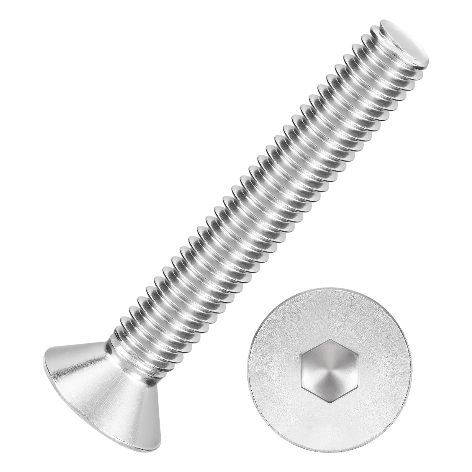 Kozelo 60Pcs Flat Head Socket Cap Screws - [M4-0.7 x 25], 304 Stainless Steel 18-8 Countersunk Bolts, Silver, for Automotive, Furniture Repair, Industrial Equipment & Temporary Fixes