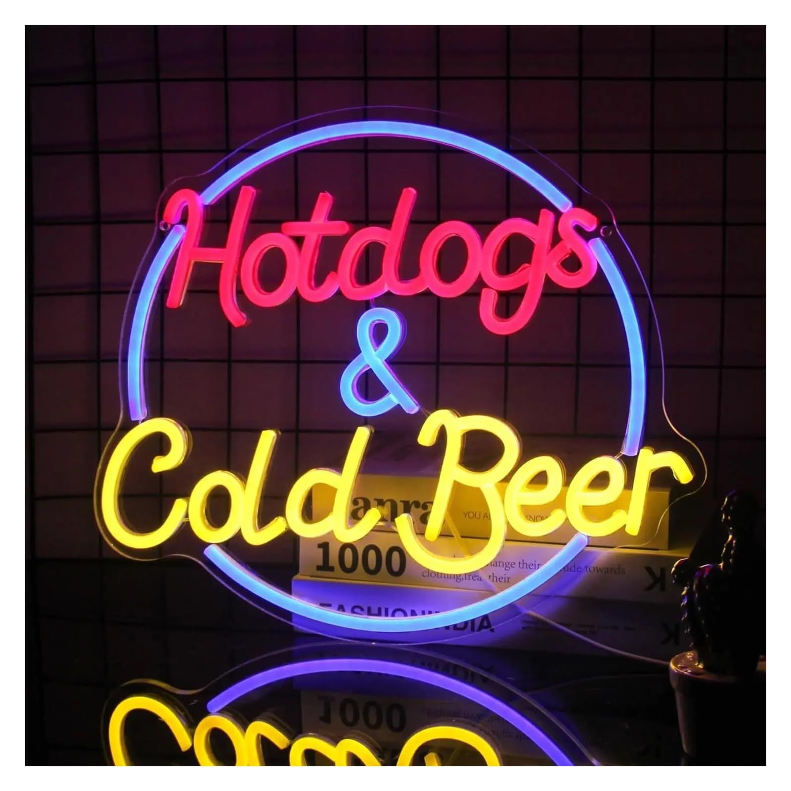 LEMST Sign Lamp Hotdogs & Cold Beer Neon Light USB Powered,Adjustable Brightness,for Home Bar, Lounges, Party Decor 32.5x38.5cm