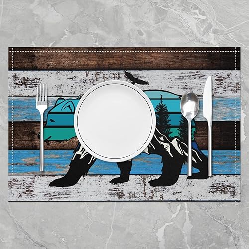 Miniatura 2 de Juego de 4 manteles individuales con diseño de oso Silhouette de 12 x 18 pulgadas para decoración de mesa de comedor, tapete de mesa de vida