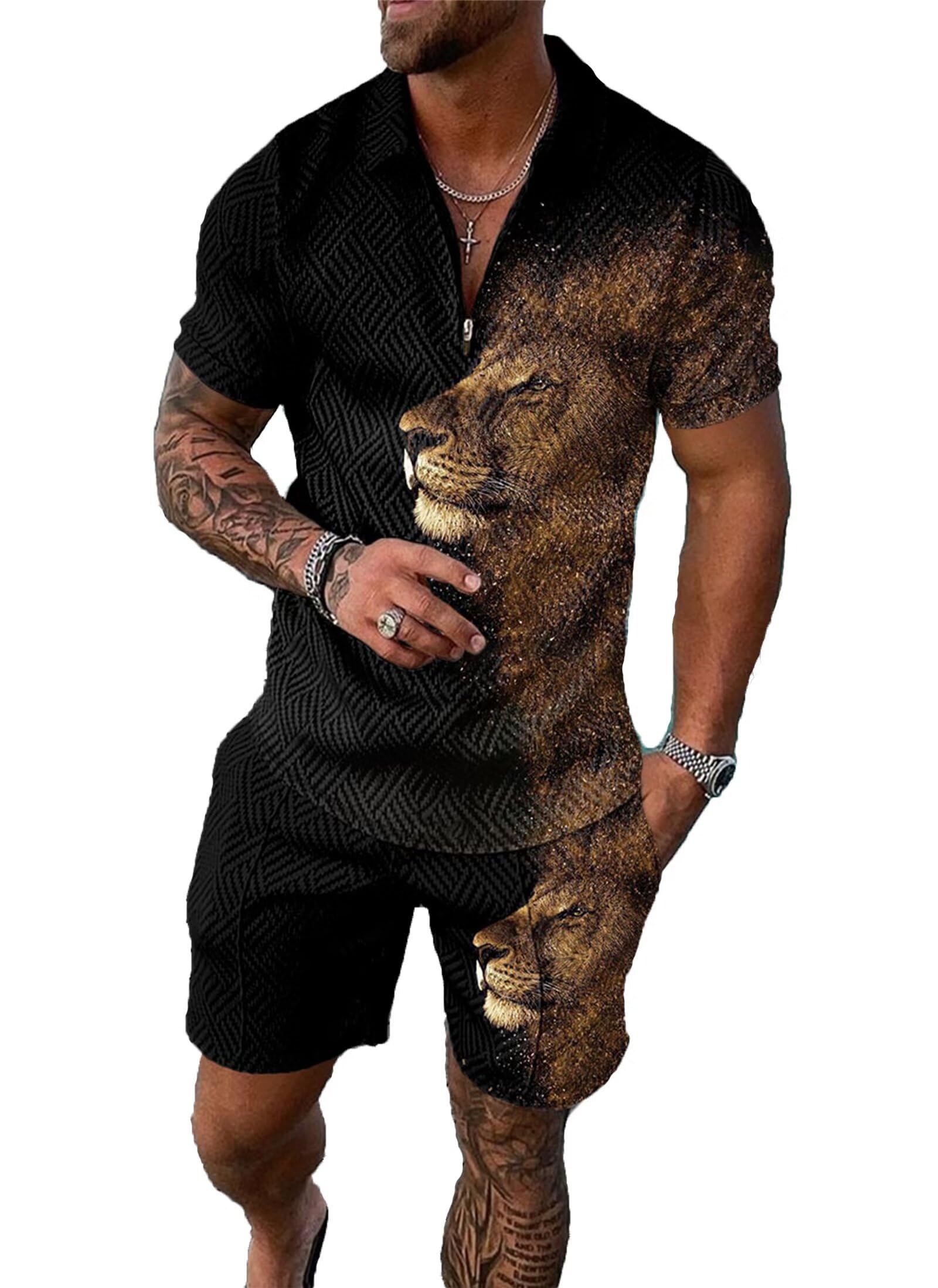 BIRW Men‘s Track Suits 2 Piece Summer Short Sets Outfits Fashion Polo Shirt Casual Short Sleeve and Shorts set