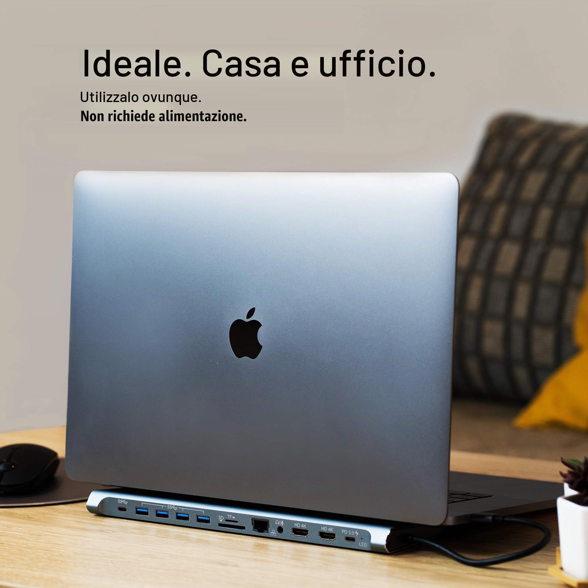 XtremeMac Premium Docking Station Adattatore 12-in-1 USB C, stazione deTipo C per MacBook e Laptop: Ethernet, 4x USB 3.0, 2x USB-C PD, 2x 4K HDMI, Micro Audio, SD / TF Card Reader