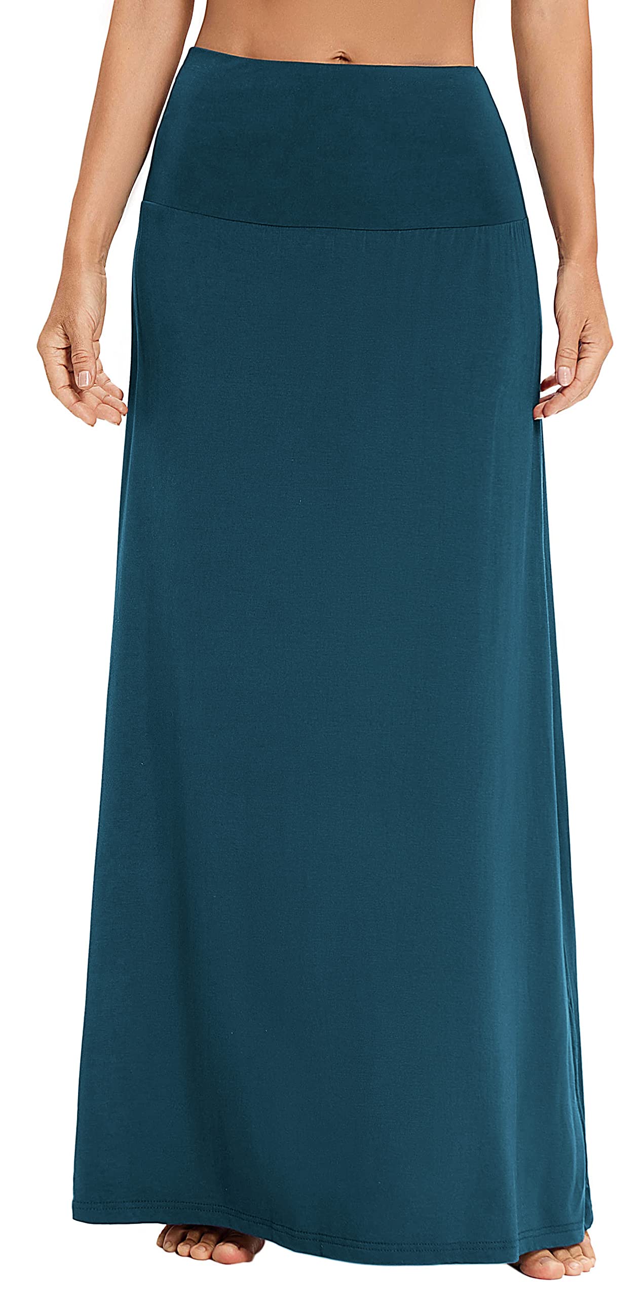 EXCHIC Falda larga bohemia de verano para mujer, cintura alta, elástica, para playa, Acero azul., S