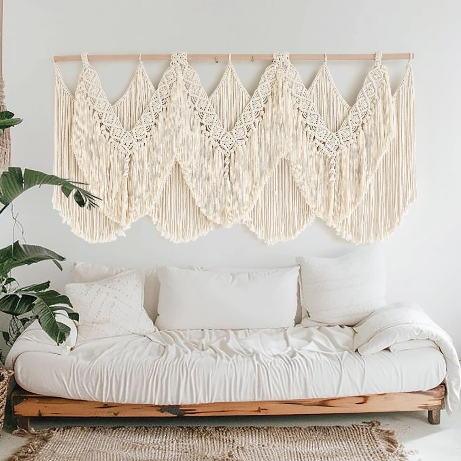 Macrame Wall Hanging Wedding Hanger Macrame Wall Decor Dorm Craftsmanship Handmade Tassel Knotting Boho Fiber Art Home Room Decor 47" W x 25" L