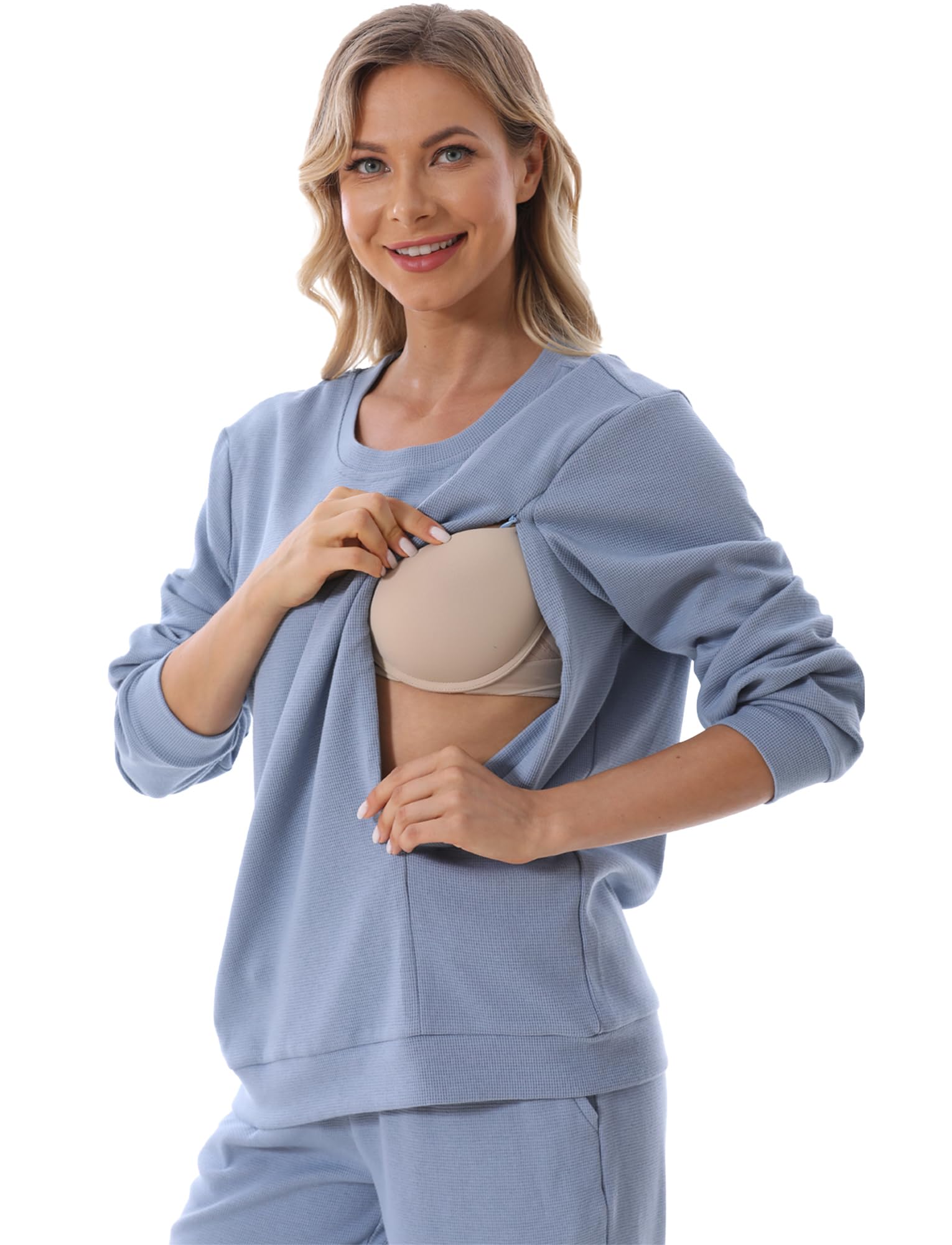 FEOYA Felpa premaman a maniche lunghe maglione girocollo camicie per allattamento con zip pullover aperto laterale allentato casual top morbidi gravidanza inverno autunno vestiti