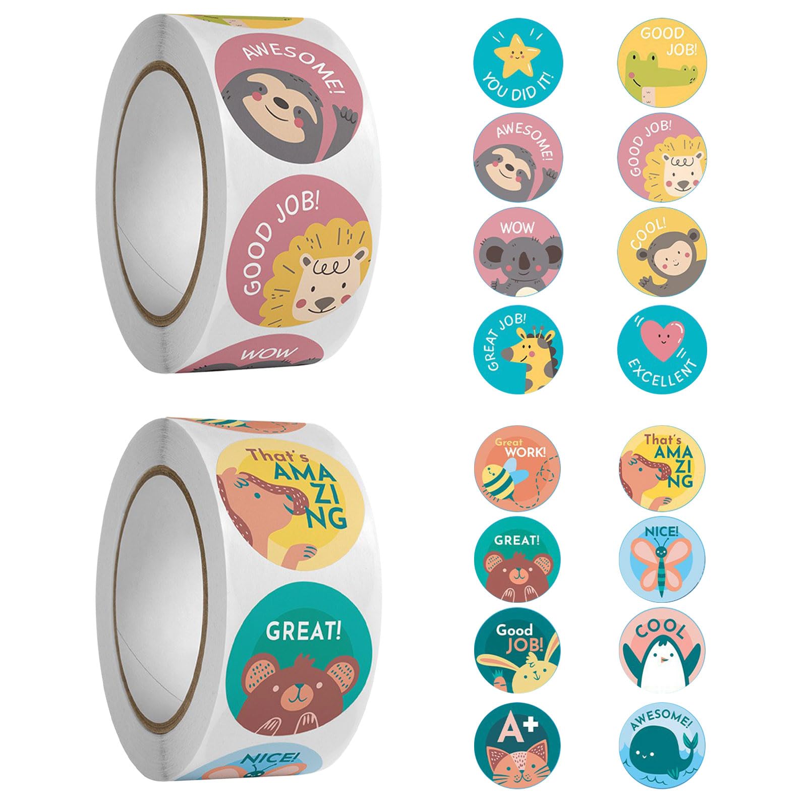 1000pcs 2.5cm Pegatinas de MotivacióN para NiñOs, Pegatinas Autoadhesivas de Recompensa de Animales, para Profesores, Elogios, Elogios para La Escuela, Suministros de Profesores