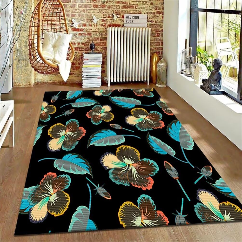 Tapis de chambre 200x200cm antidérapant grand format imprimé végétal