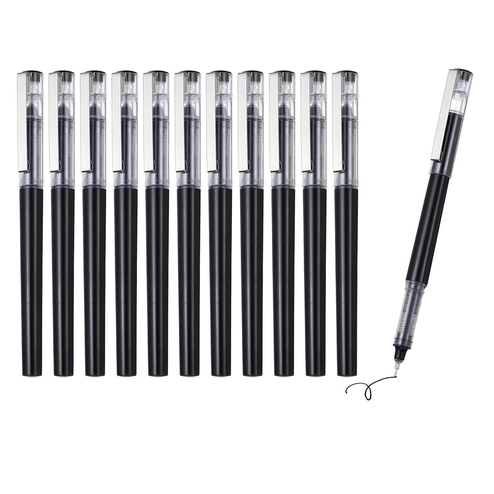 PATIKIL 12Pcs Liquid Ink Rollerball Pens, 0.5mm Fine Point Needle Tip Pens Smooth Writing Gel Ink Quick Dry Black Ink for Office Note Taking Journaling, Black Body