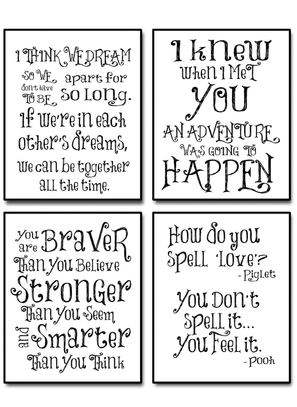 Winnie The Pooh Bear Sayings - Inspirational Quotes Wall Art Decor, Perfect for Bedroom, Playroom, Nursery Room, Words of Wisdom for Kids and Adults, Set of 4-8x10 Unframed Typography Print Poster