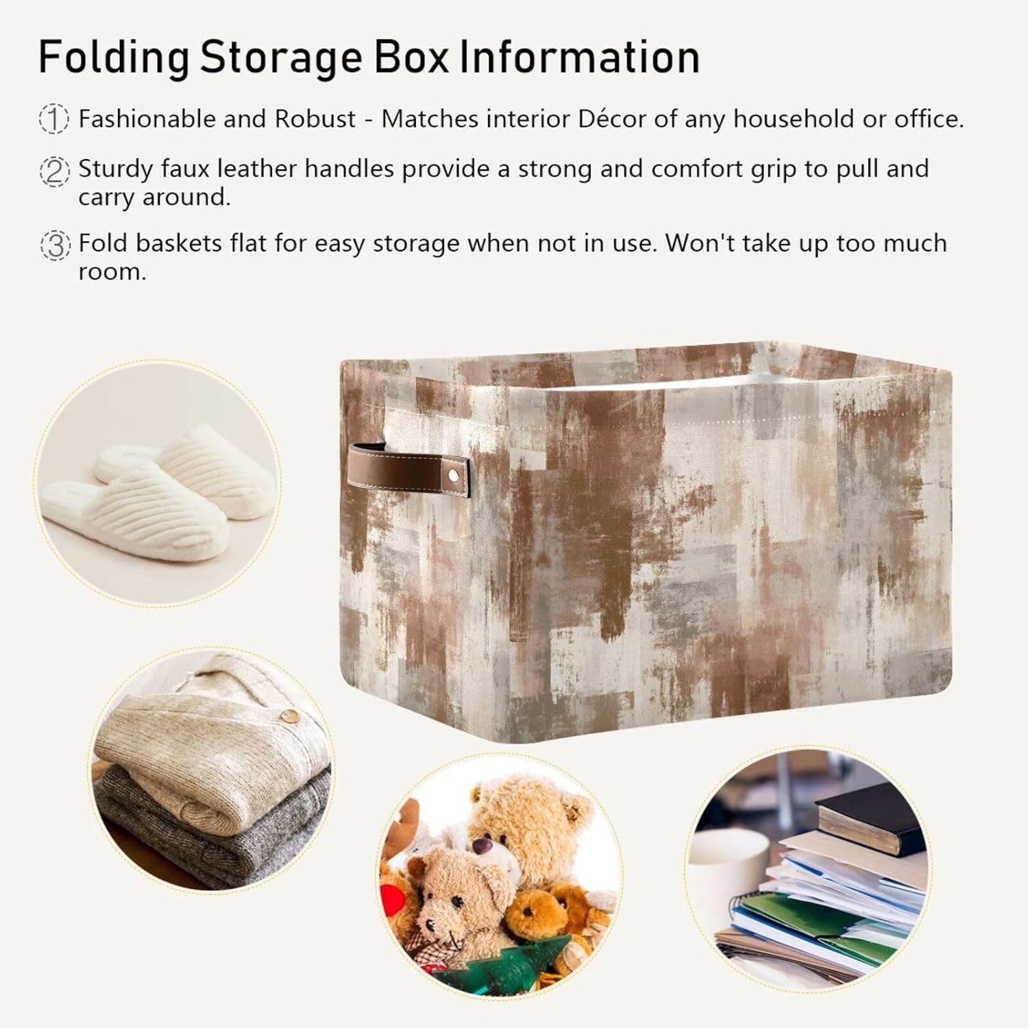 OTVEE Canvas Bins for Closet Shelves Organizing Brown Rough Brush Art Storage Basket Baby Clothes Organizers Storage Box Nursery Bins Gift Baskets 2 Pack