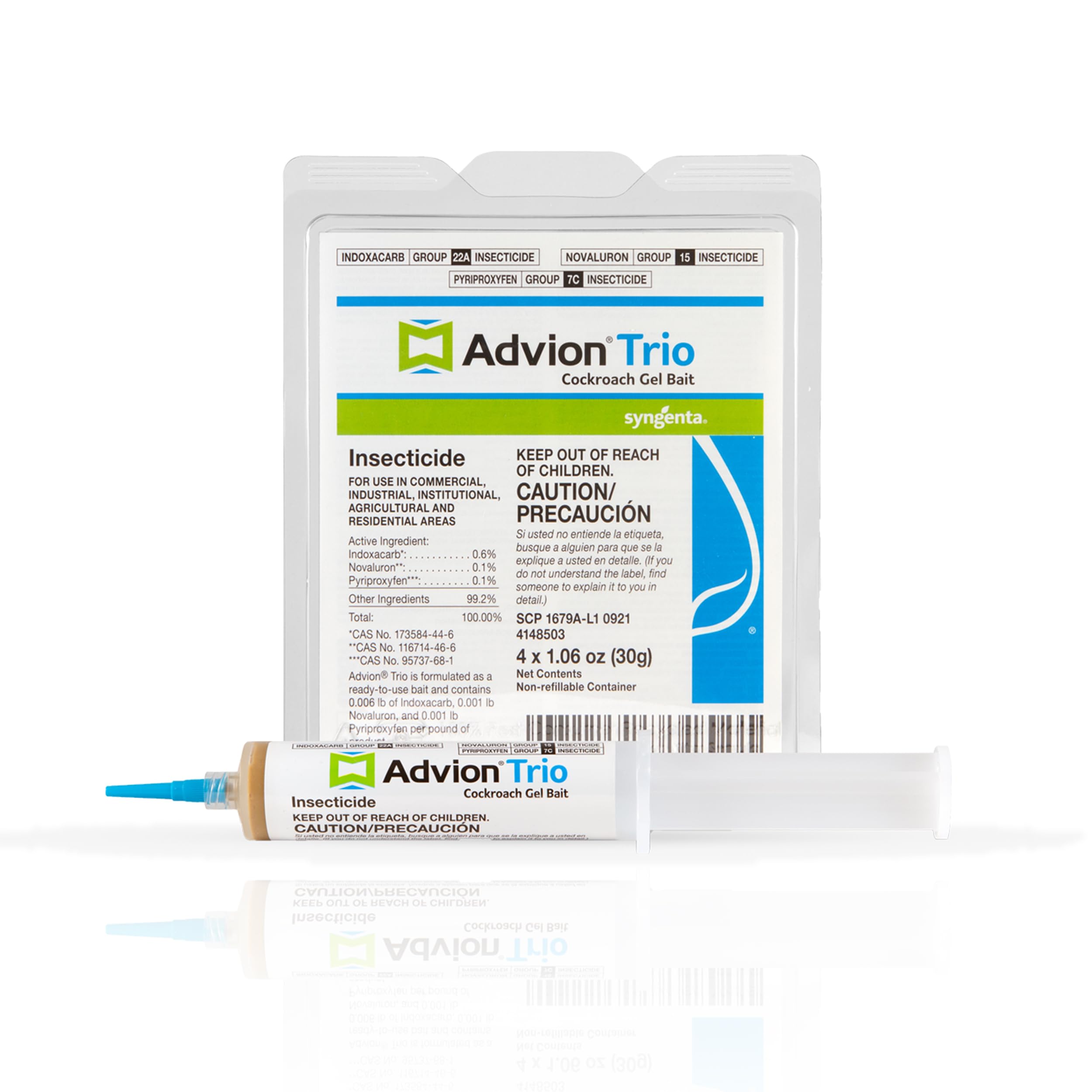 Advion Trio Cockroach Gel Bait, 4 Tubes x 30-Grams, 1 Plunger and 2 Tips, Formulated with 0.6% Indoxacarb, 0.1% Novaluron and 0.1% Pyriproxyfen, Ready-to-Use Roach Killer for Indoor and Outdoor Use