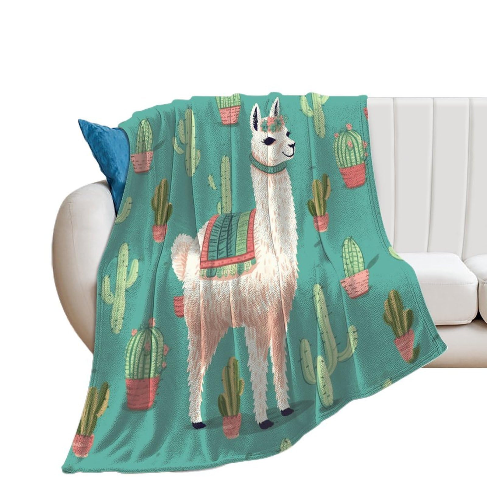 Alpaca Cactus Throw Blanket for Couch Super Soft Warm Lightweight Throw Blankets Cozy Flannel Thick Warm Blanket Decorative and Giftable Blankets Suitable for All Seasons