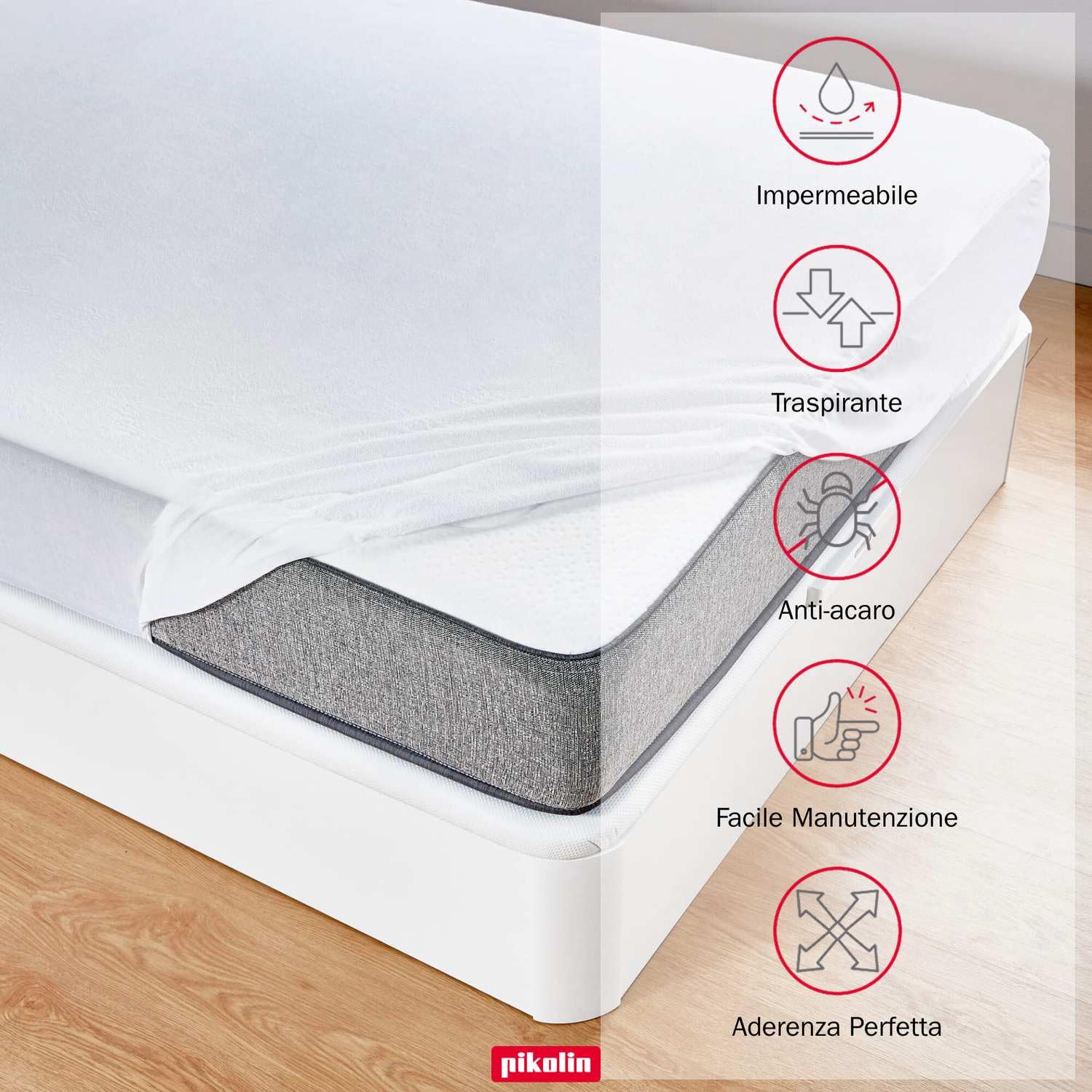 PIKOLIN Coprimaterasso Matrimoniale Impermeabile 150 x 190/200 cm 32 cm di Altezza in Spugna Traspirante e Certificato Oeko-Tex - Protettore di Materasso Ipoallergenico